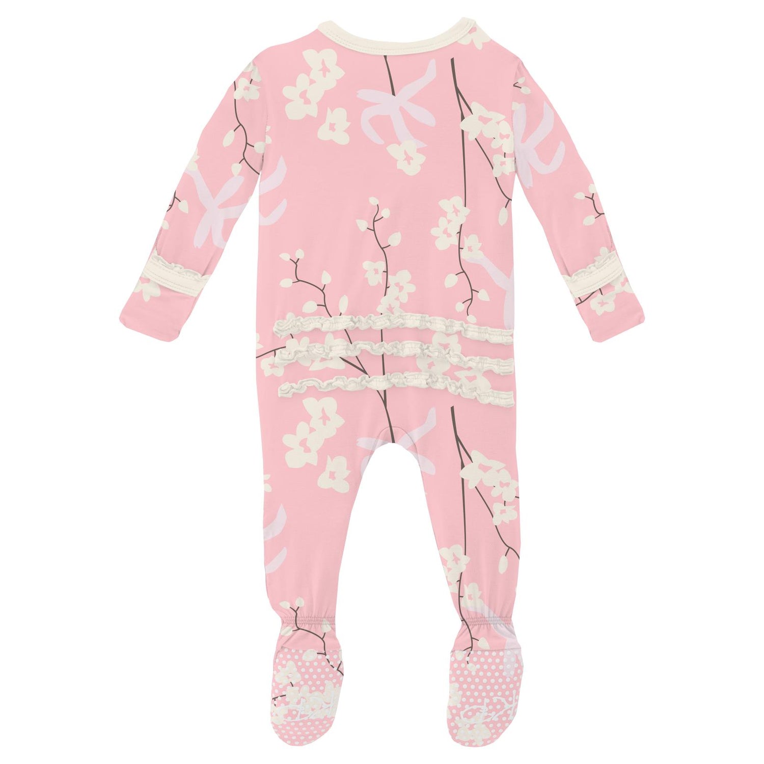 Print Muffin Ruffle Footie with Zipper in Lotus Orchid Print