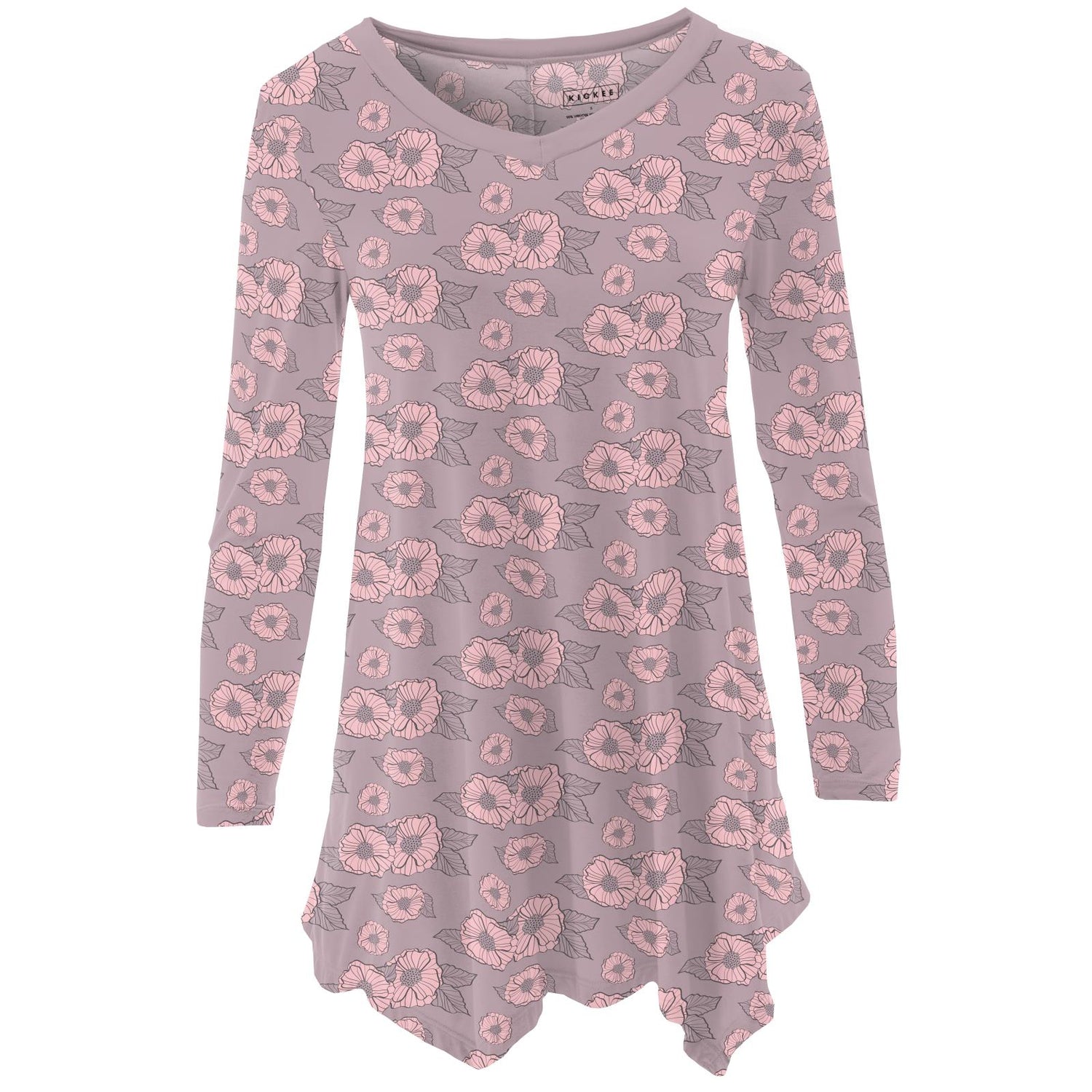 Women's Print Long Sleeve Tunic in Sweet Pea Poppies