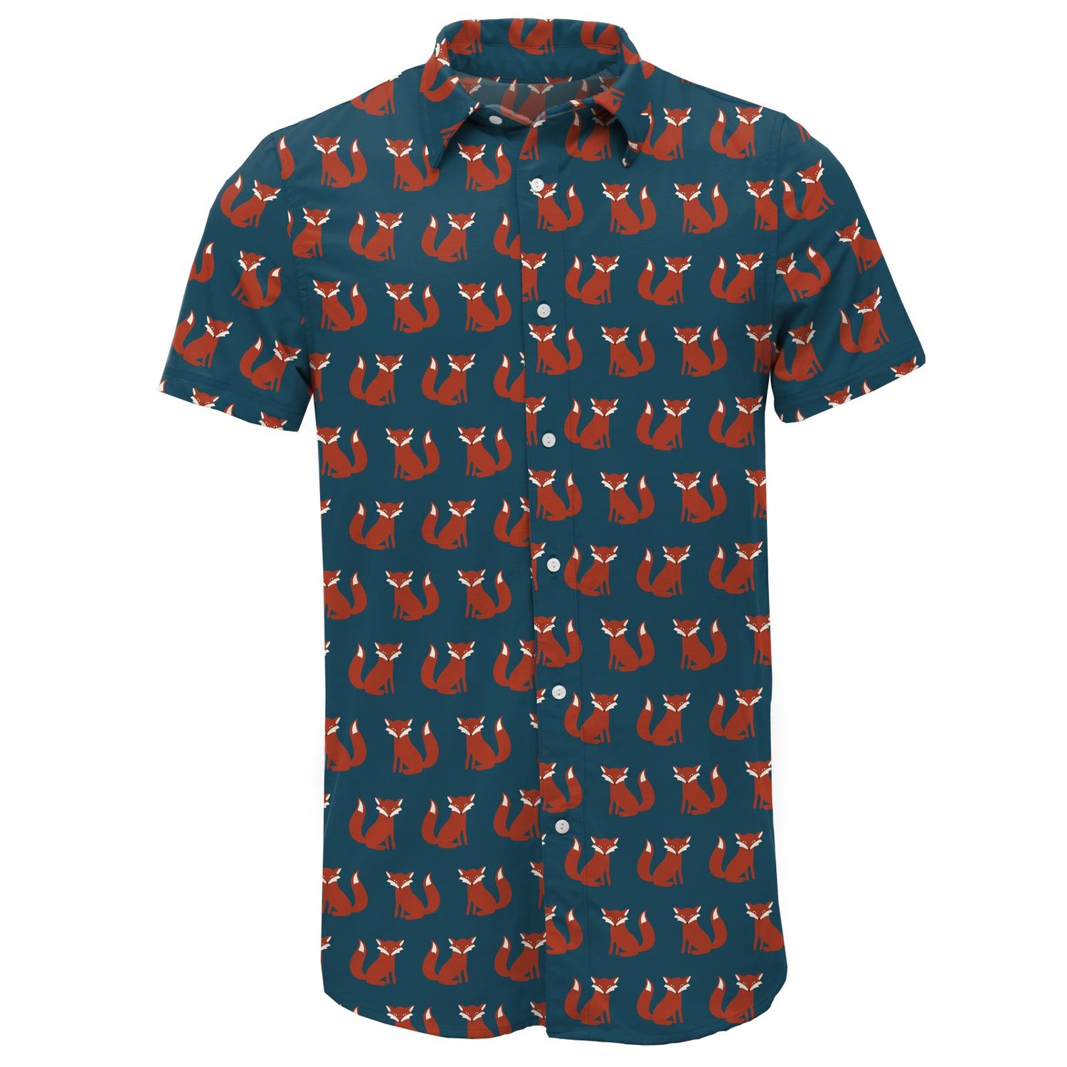 Men's Print Short Sleeve Button Down Shirt in Peacock Fox