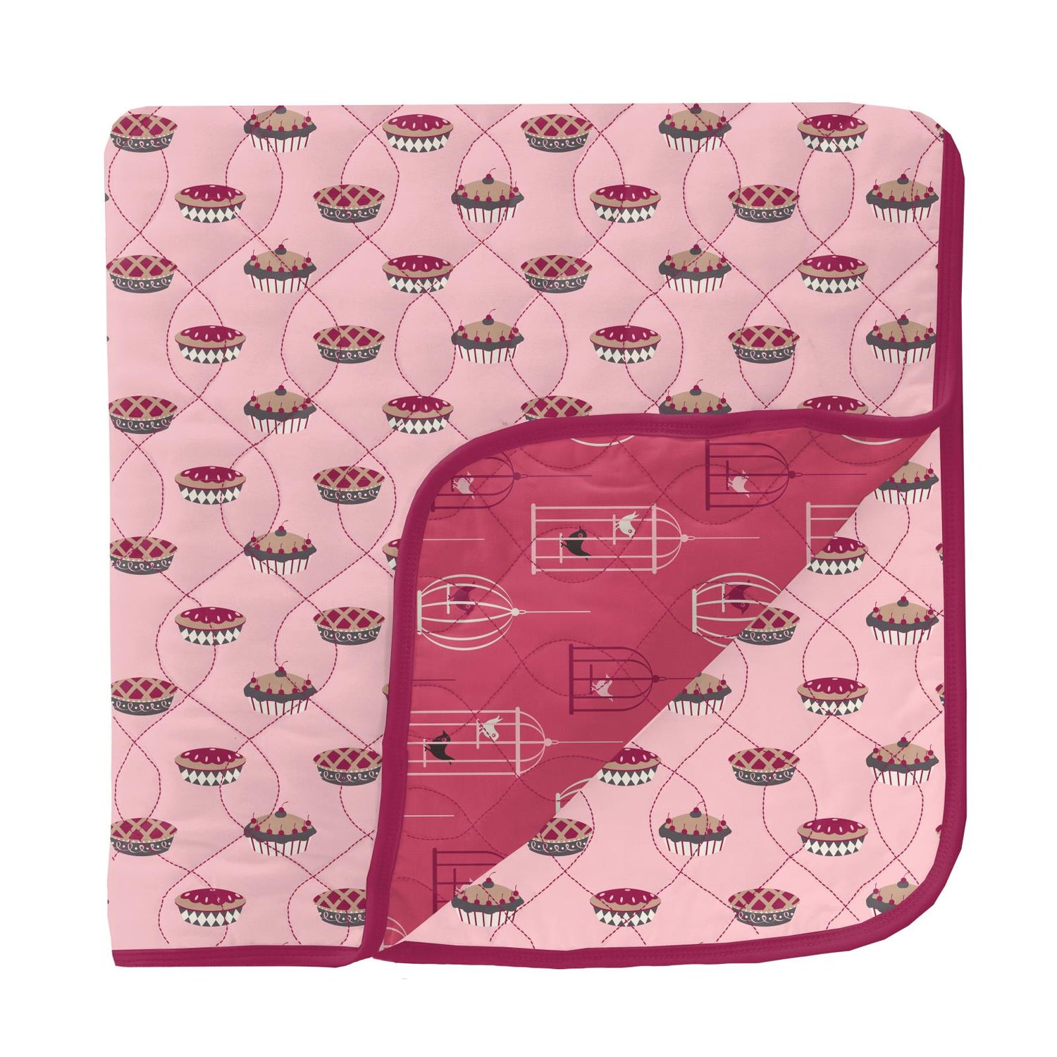 Print Quilted Toddler Blanket in Lotus Pies/Winter Rose Birdcage