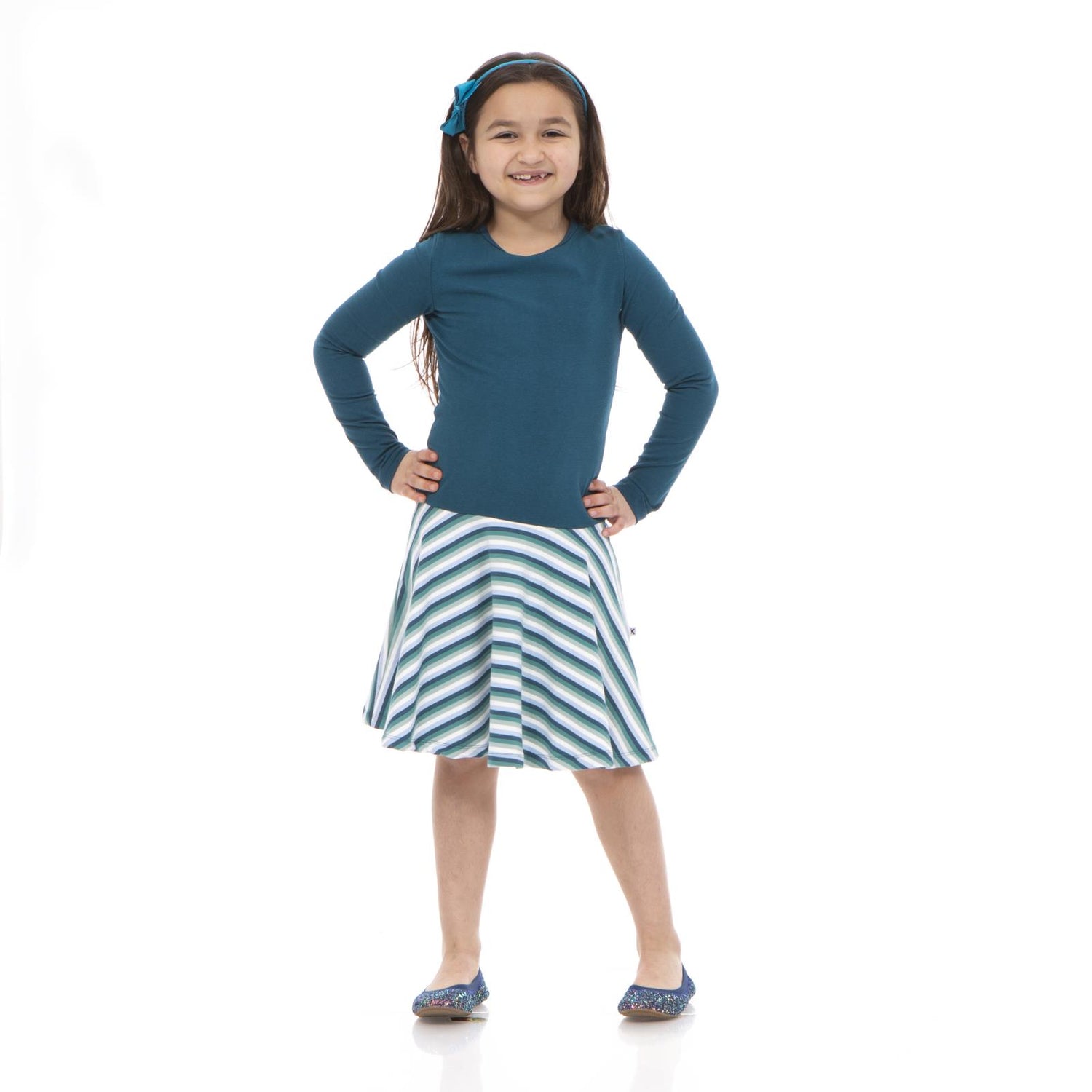Print Long Sleeve Luxe Keyhole Dress in Dino Stripe