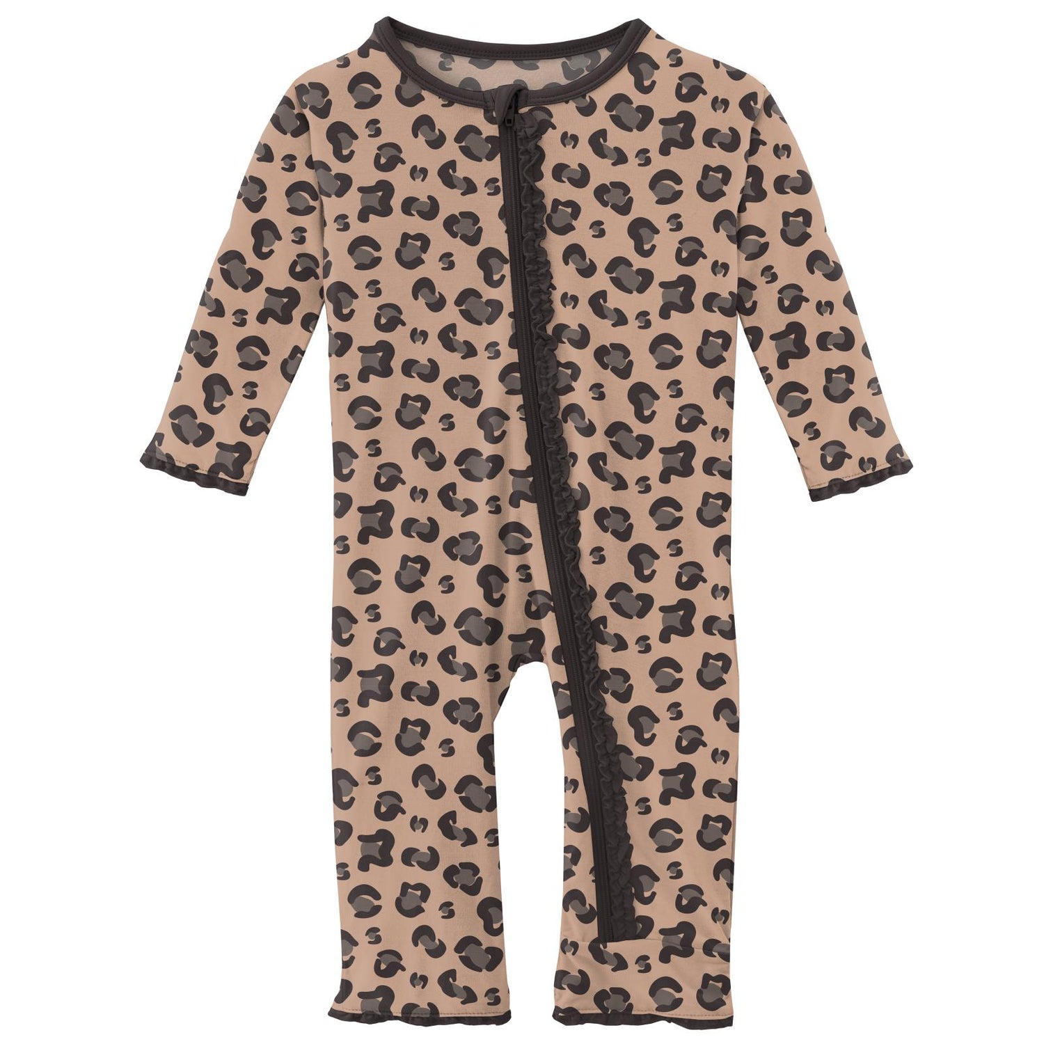 Print Muffin Ruffle Coverall with Zipper in Suede Cheetah Print
