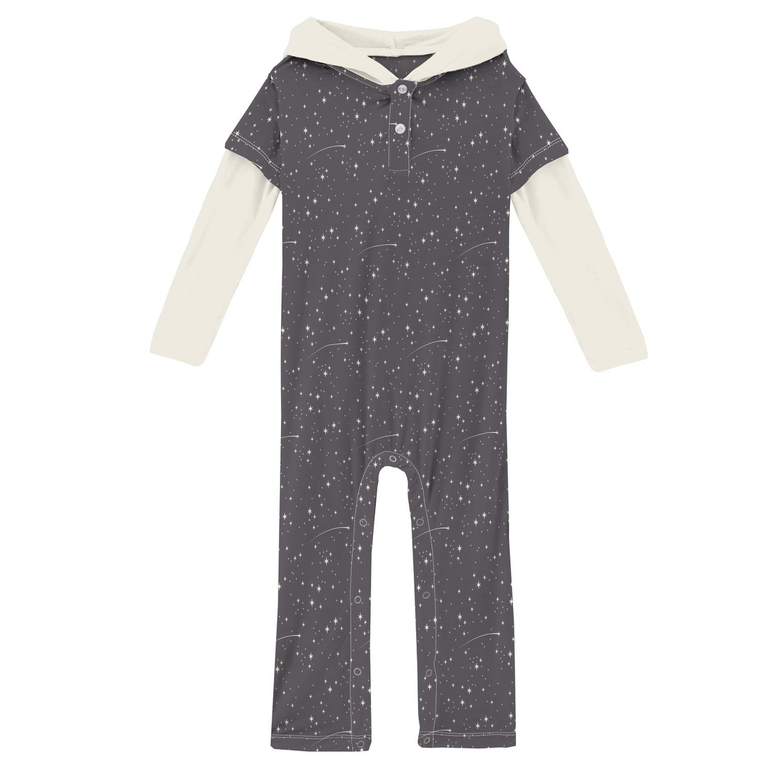 Print Long Sleeve Hoodie Romper in Rain Shooting Stars