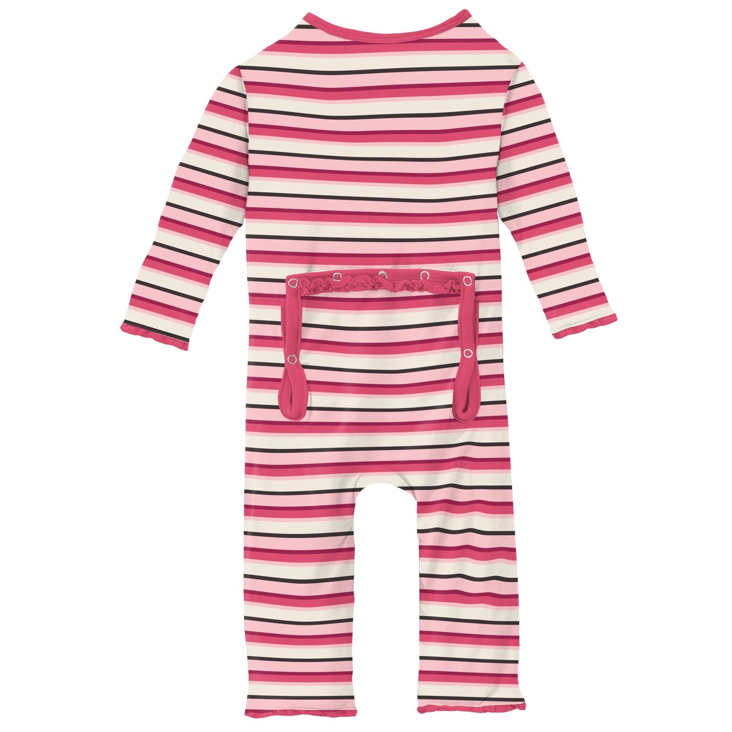 Print Muffin Ruffle Coverall with Zipper in Winter Rose Stripe