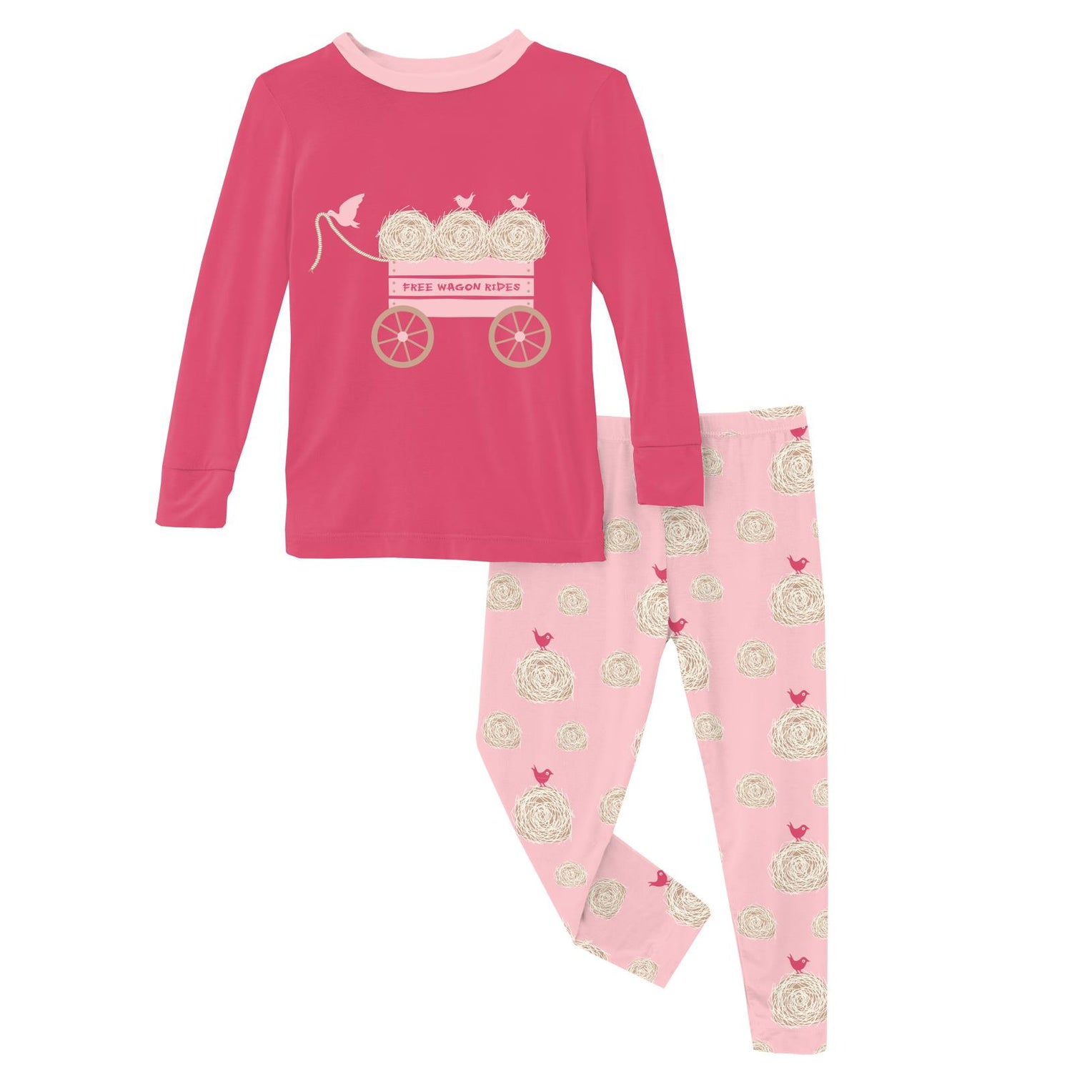 Long Sleeve Graphic Tee Pajama Set in Lotus Hay Bales