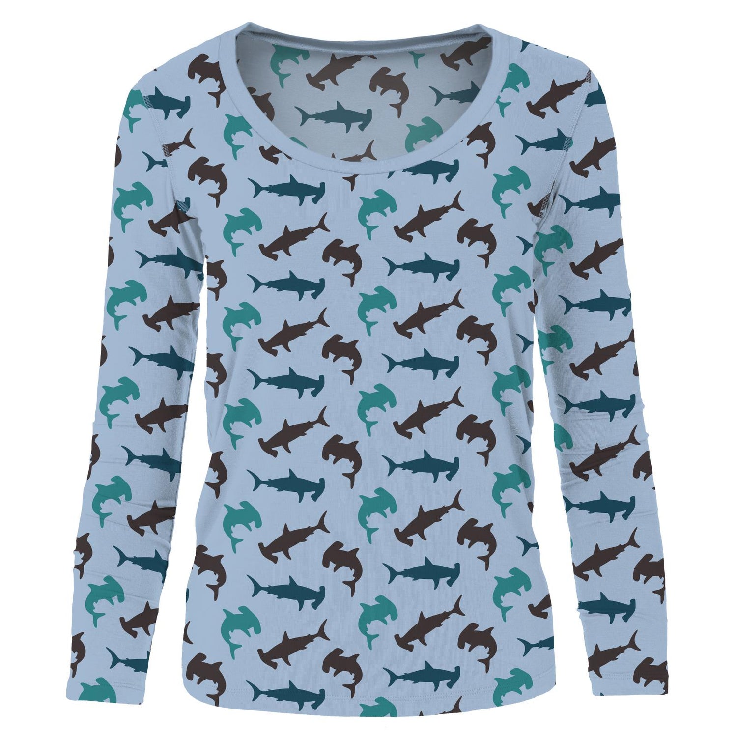 Women's Print Long Sleeve Scoop Neck Tee in Pond Hammerhead