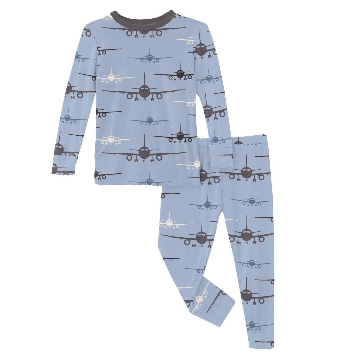 Print Long Sleeve Pajama Set in Pond Airplanes