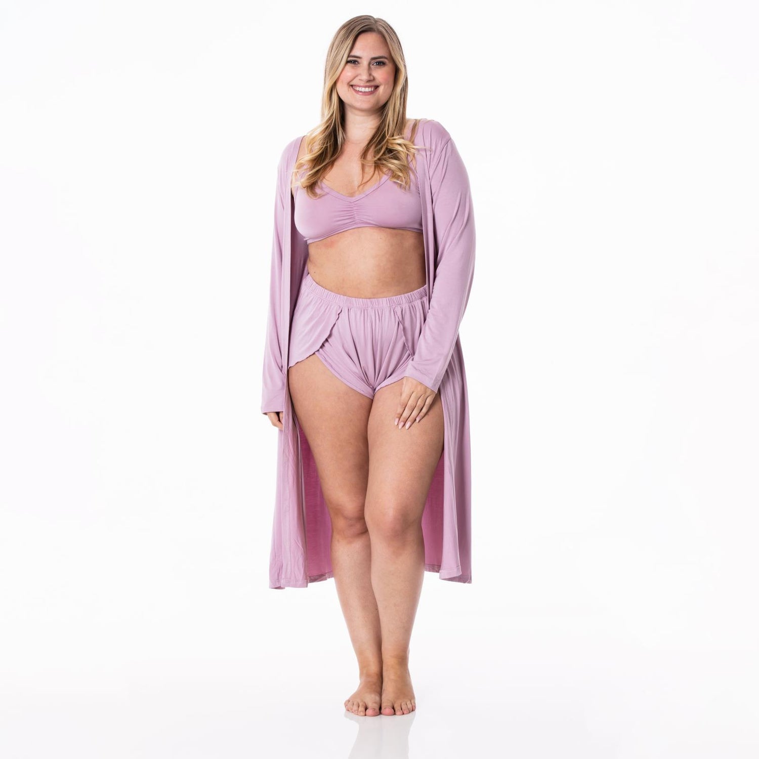 Women's Sleeping Bra, Tulip Shorts and Duster Robe Set in Sweet Pea