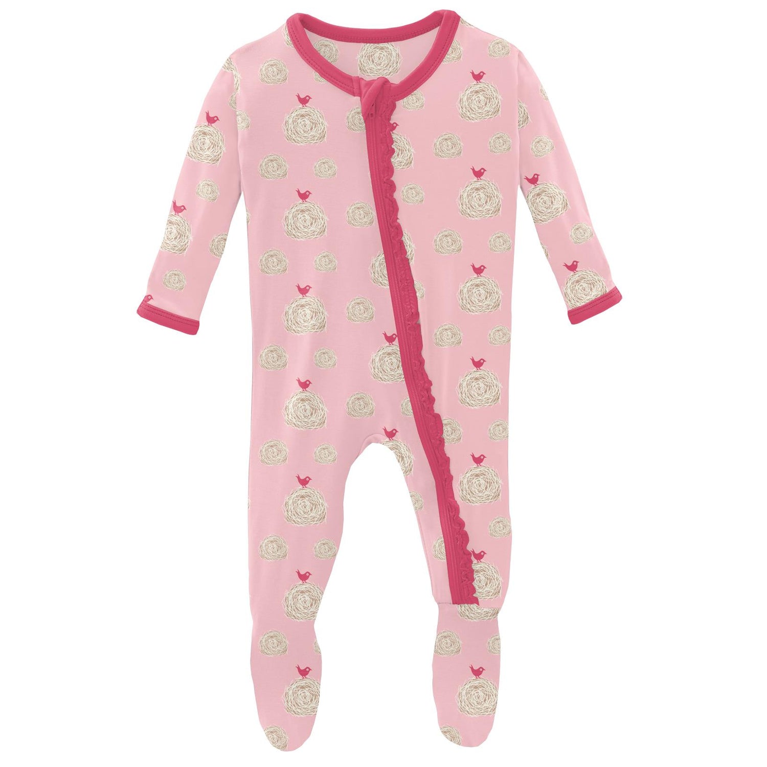 Print Muffin Ruffle Footie with Zipper in Lotus Hay Bales