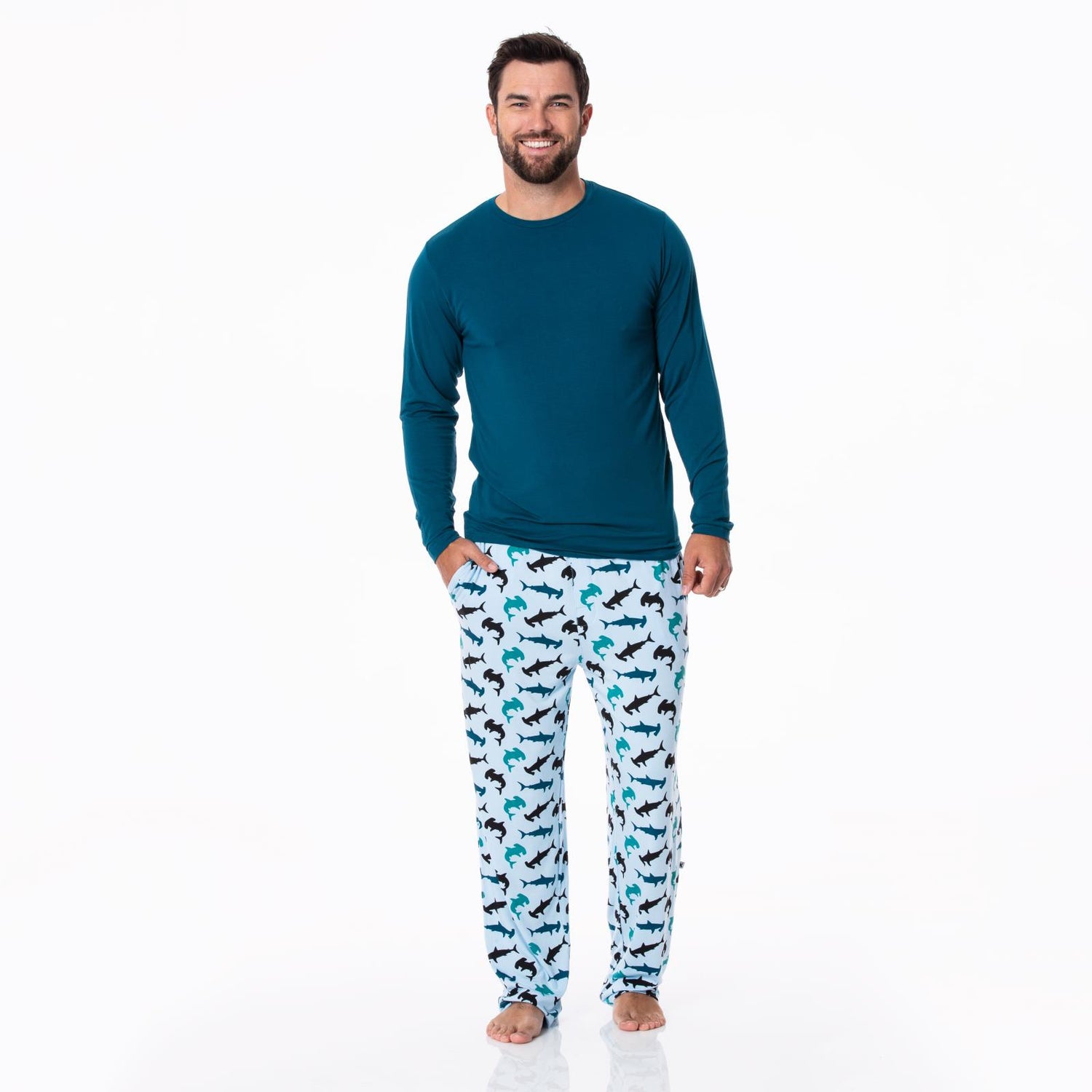 Men's Long Sleeve Crew Neck Tee in Peacock
