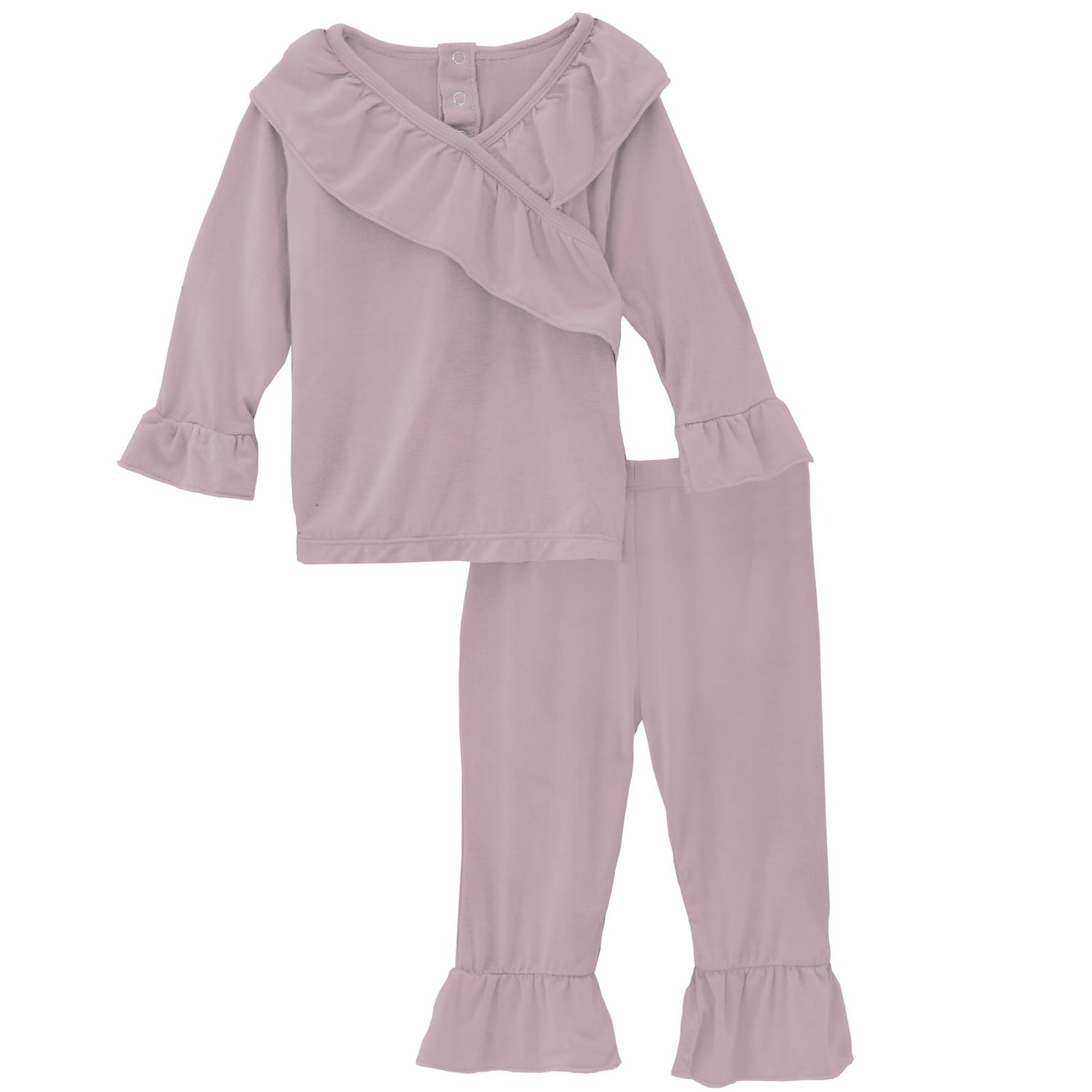 Long Sleeve Kimono Ruffle Outfit Set in Sweet Pea