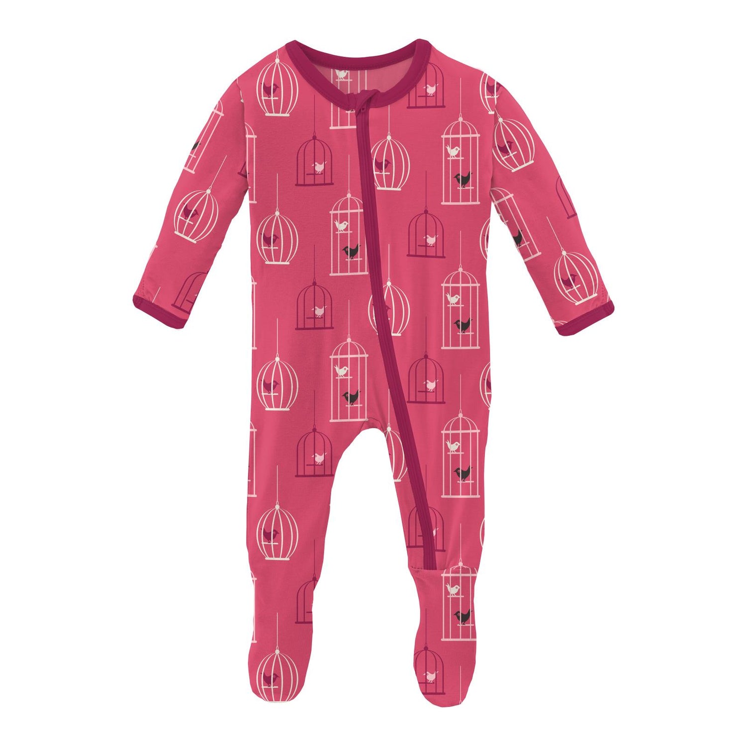 Print Footie with Zipper in Winter Rose Birdcage
