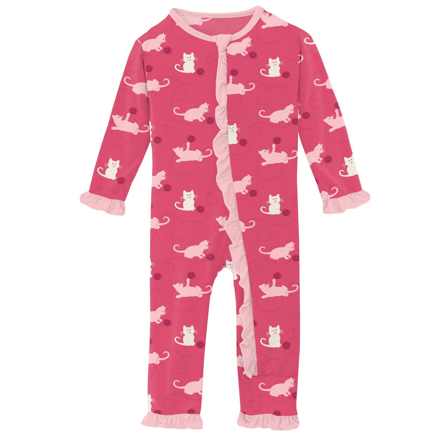 Print Classic Ruffle Coverall with Zipper in Winter Rose Kitty