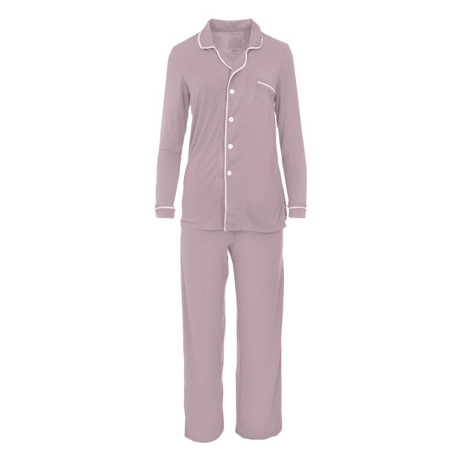 Women's Long Sleeved Collared Pajama Set in Sweet Pea with Natural