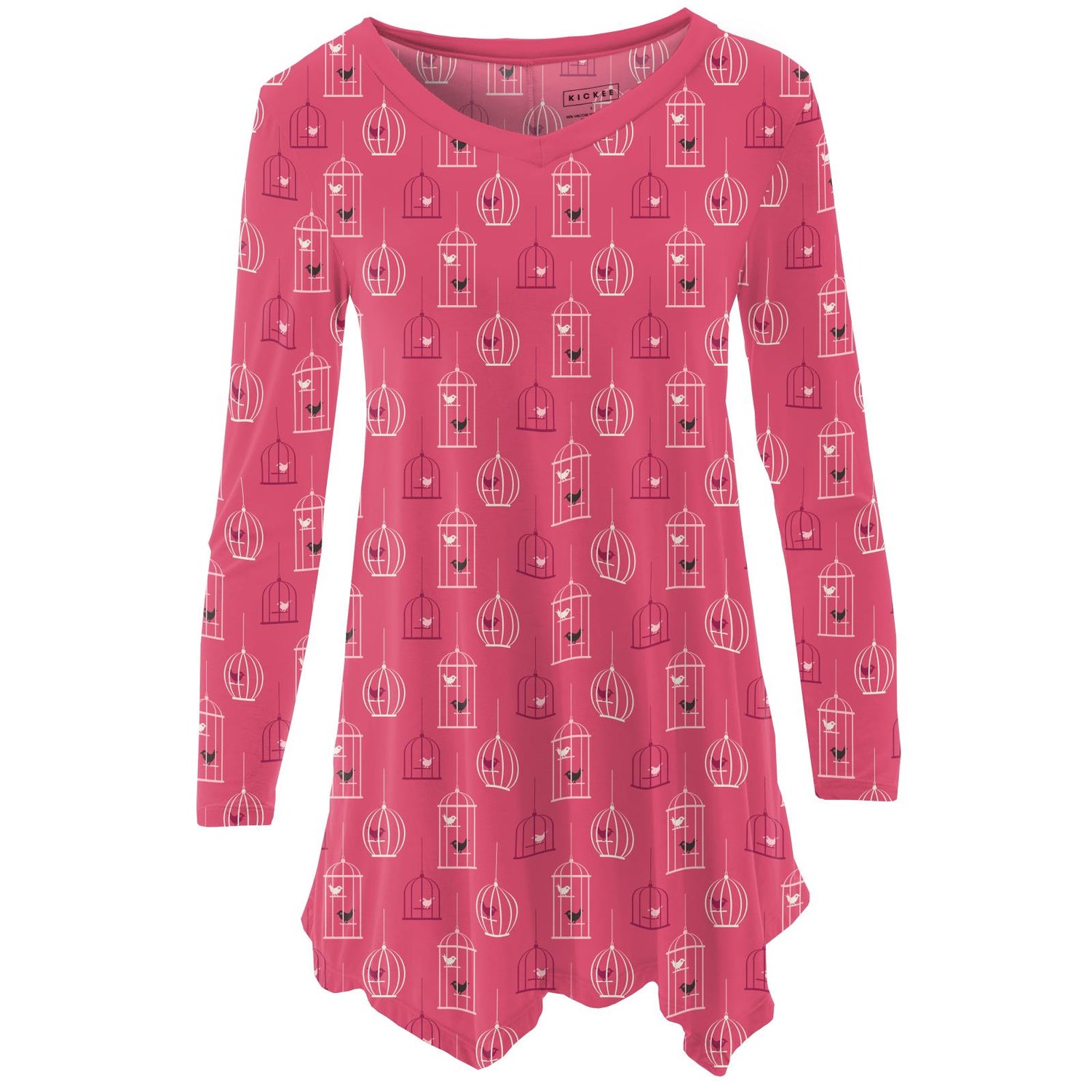 Women's Print Long Sleeve Tunic in Winter Rose Birdcage