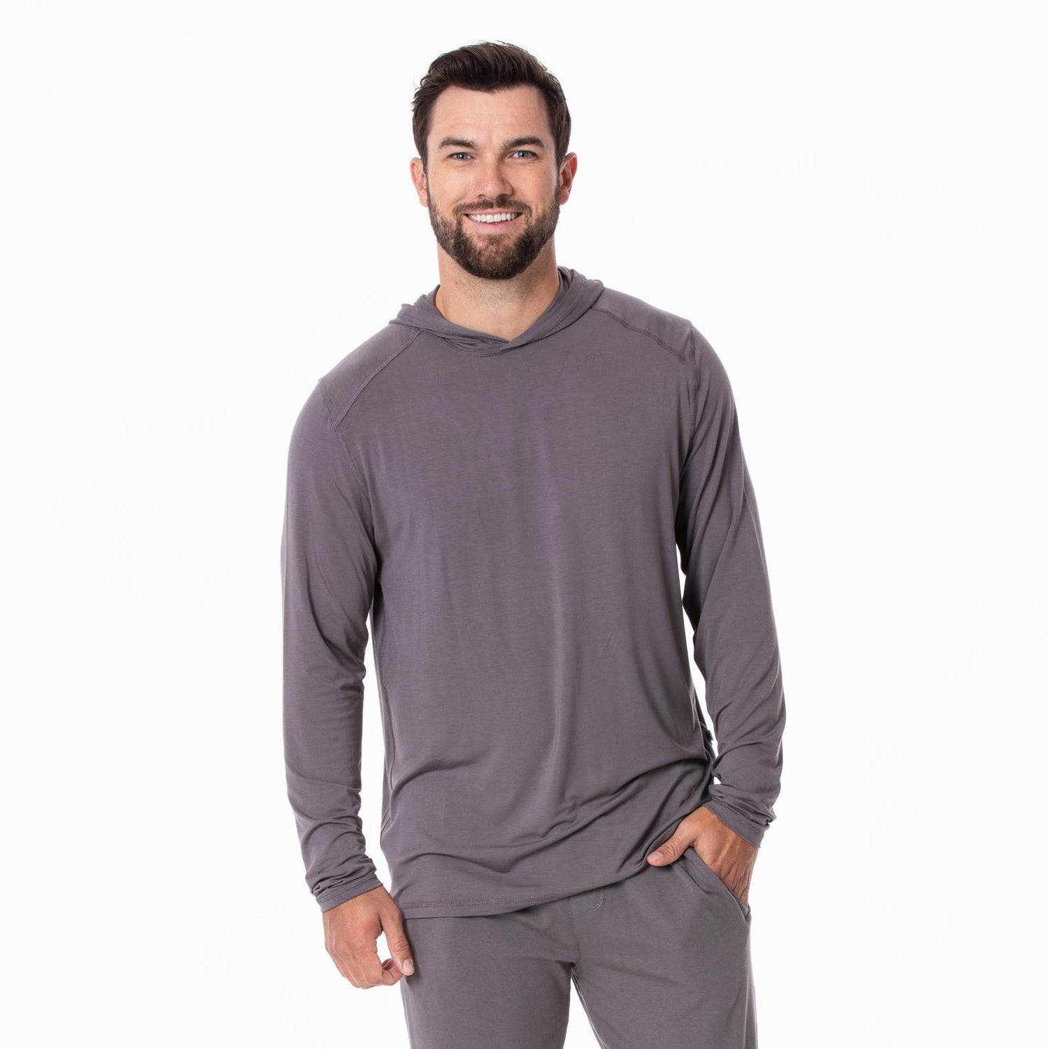 Men's Long Sleeve Hooded Tee in Rain
