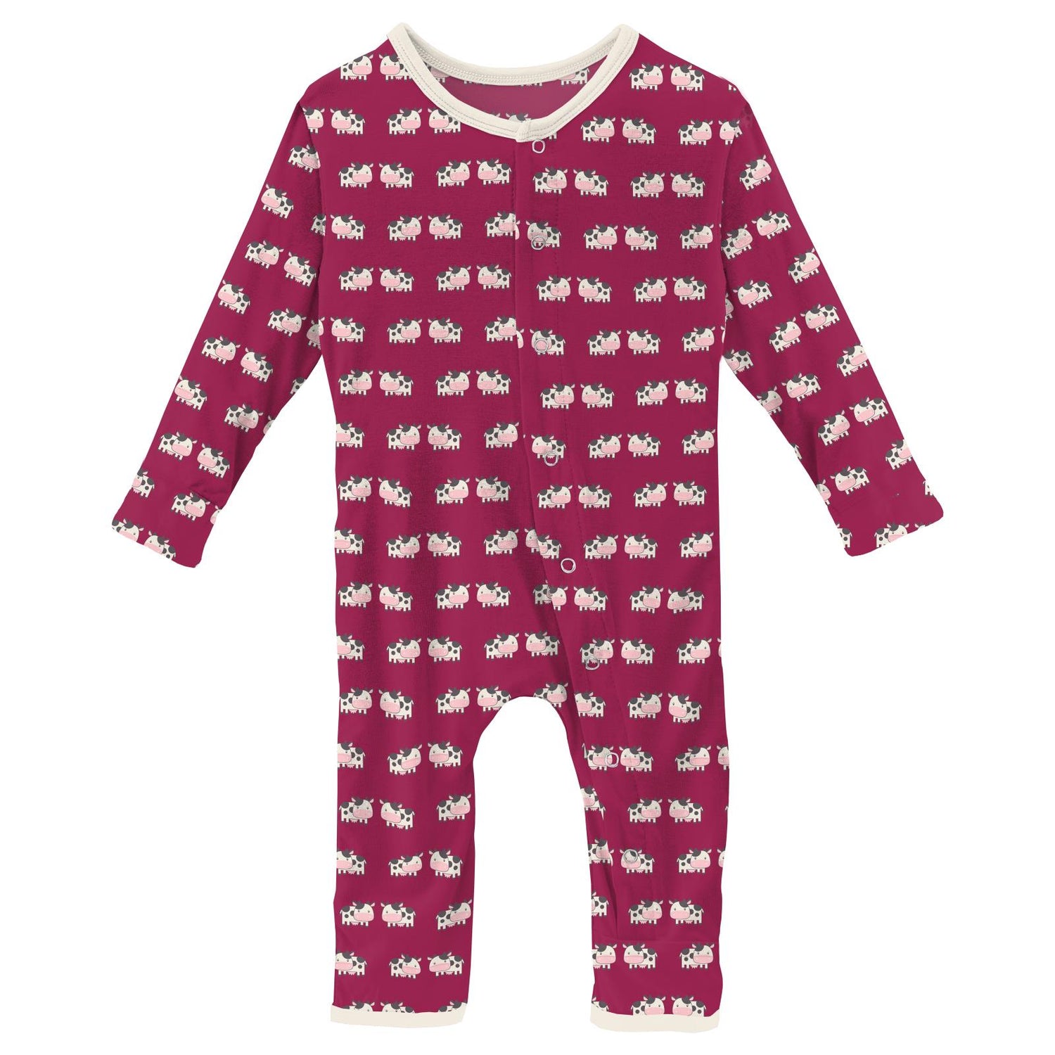 Print Coverall with Snaps in Berry Cow