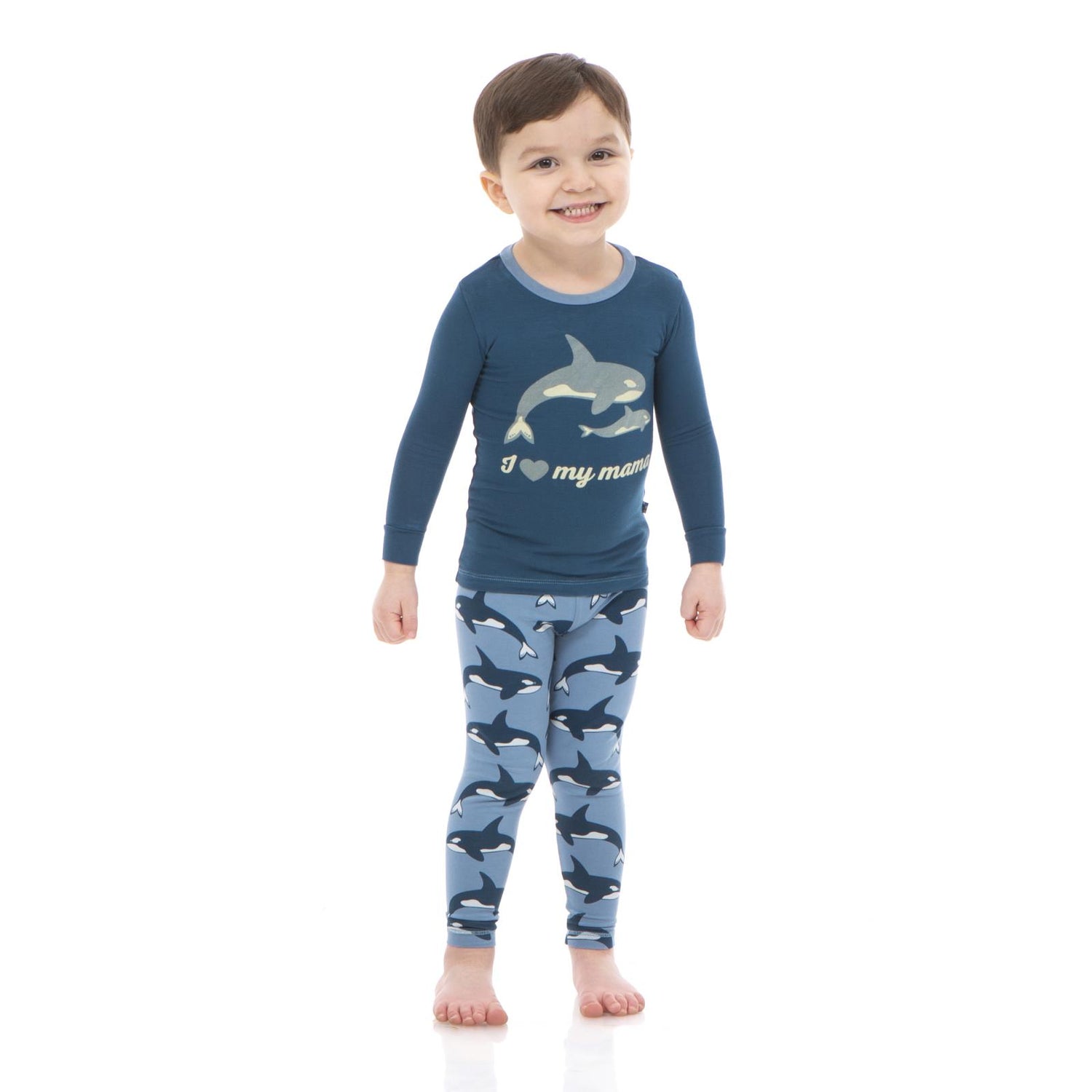 Long Sleeve Graphic Tee Pajama Set in Parisian Blue Orca