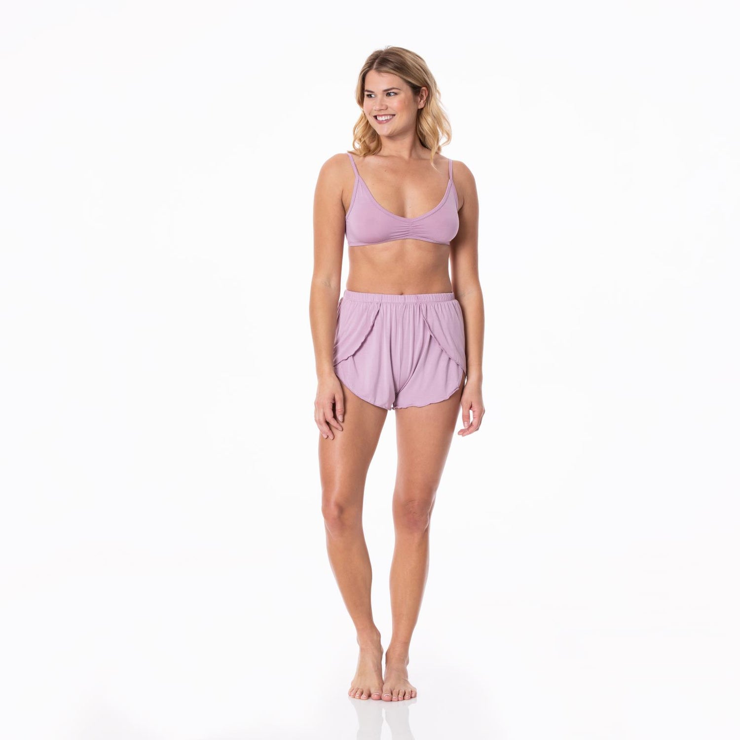 Women's Sleeping Bra, Tulip Shorts and Duster Robe Set in Sweet Pea