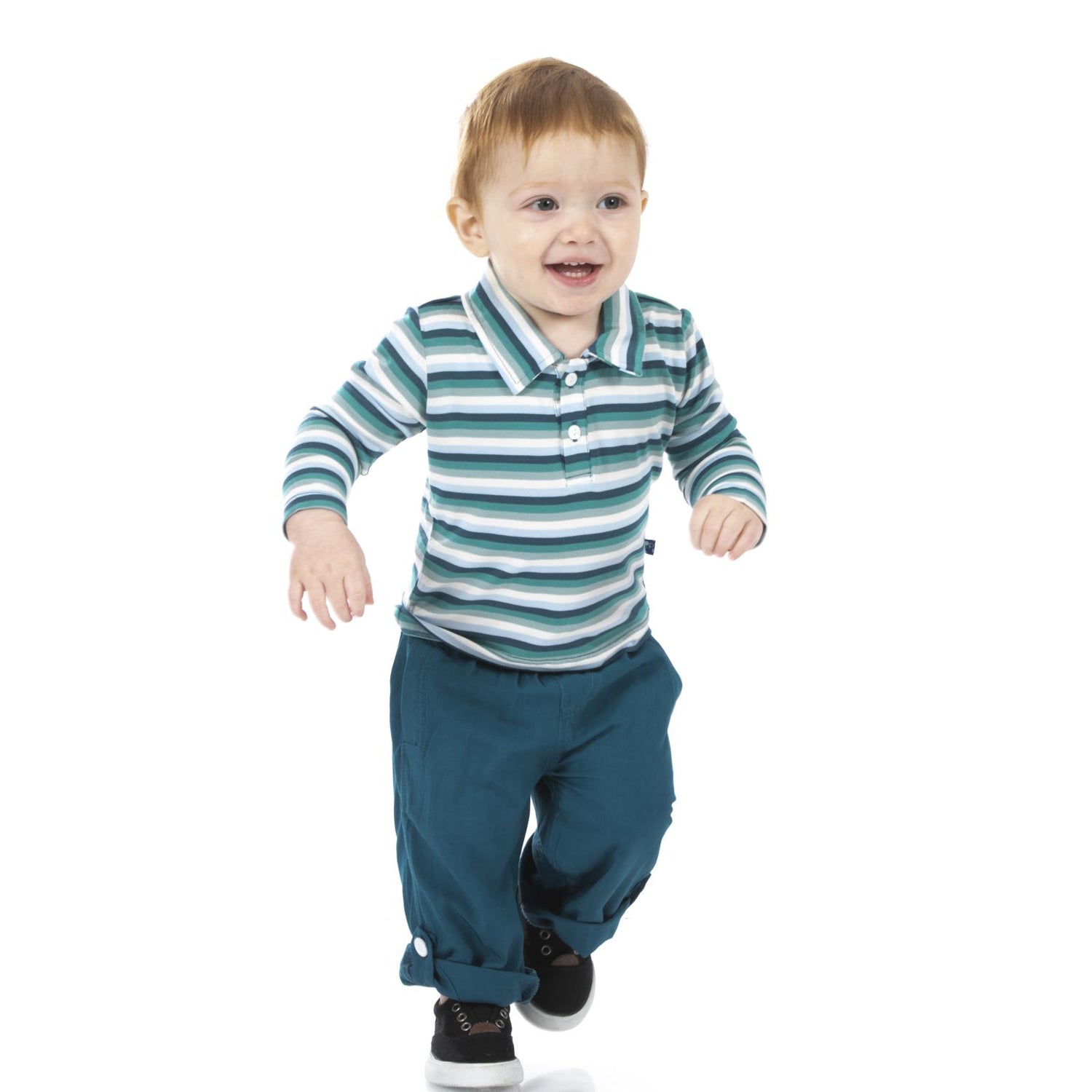 Print Long Sleeve Polo in Dino Stripe