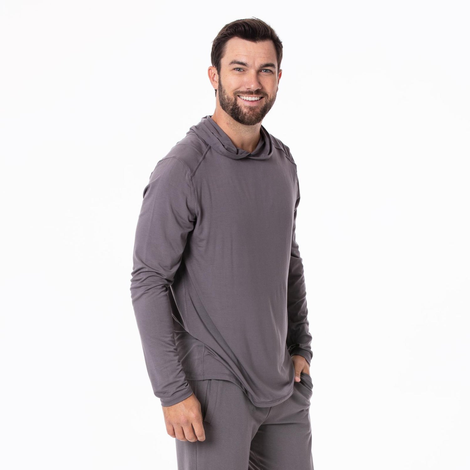 Men's Long Sleeve Hooded Tee in Rain