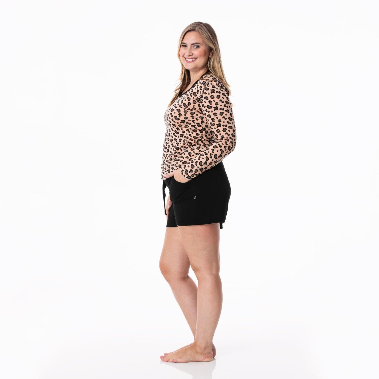 Women's Print Long Sleeve Scoop Neck Tee in Suede Cheetah Print