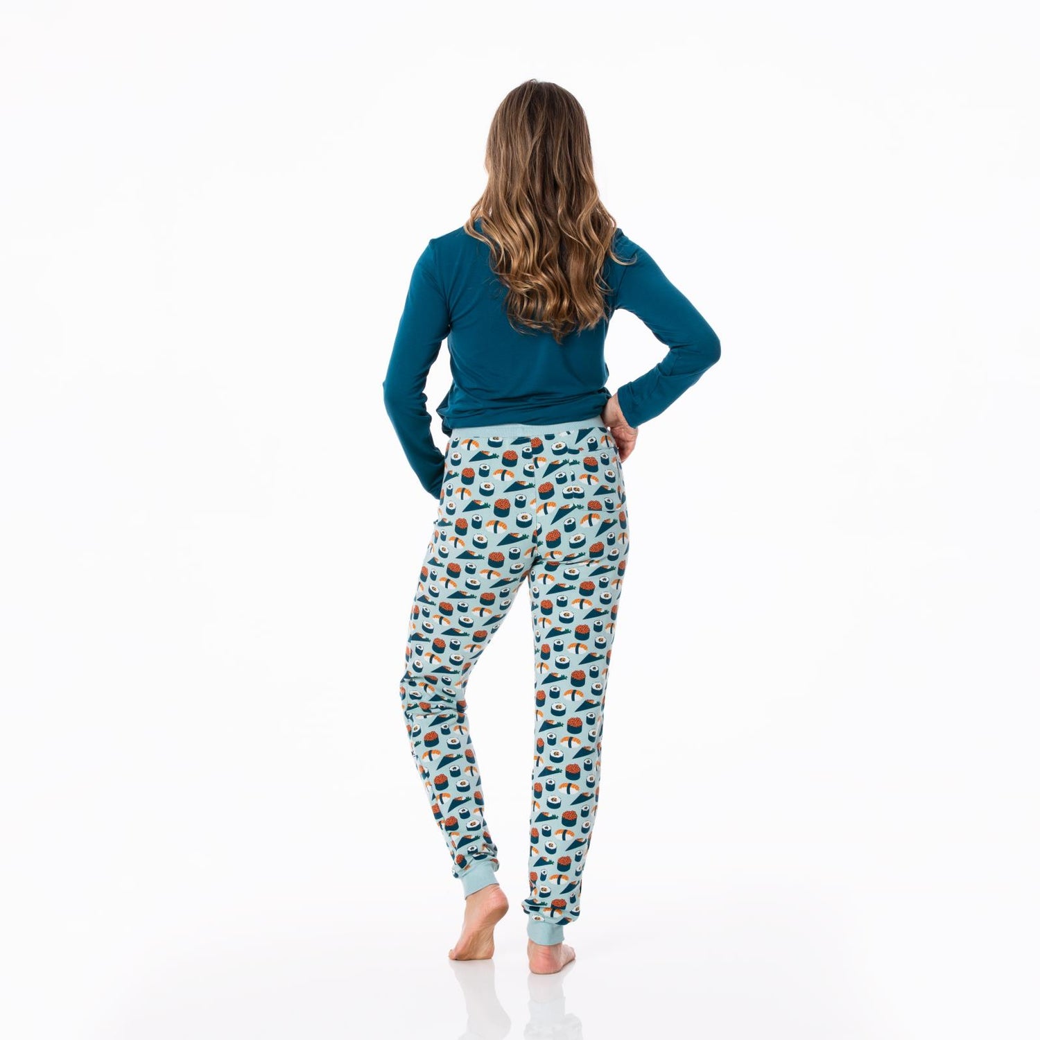 Women's Print Fleece Joggers in Jade Sushi