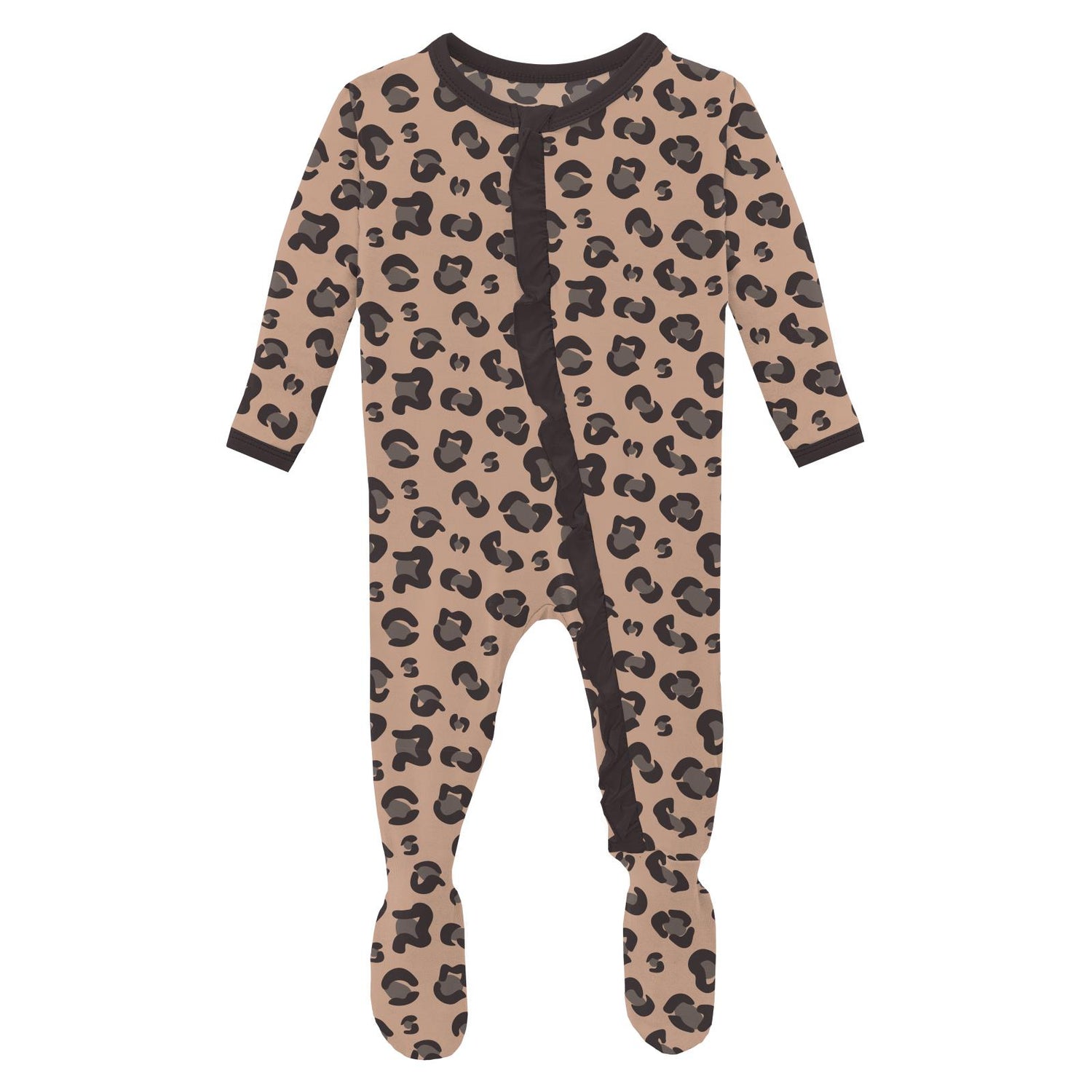 Print Classic Ruffle Footie with Zipper in Suede Cheetah Print