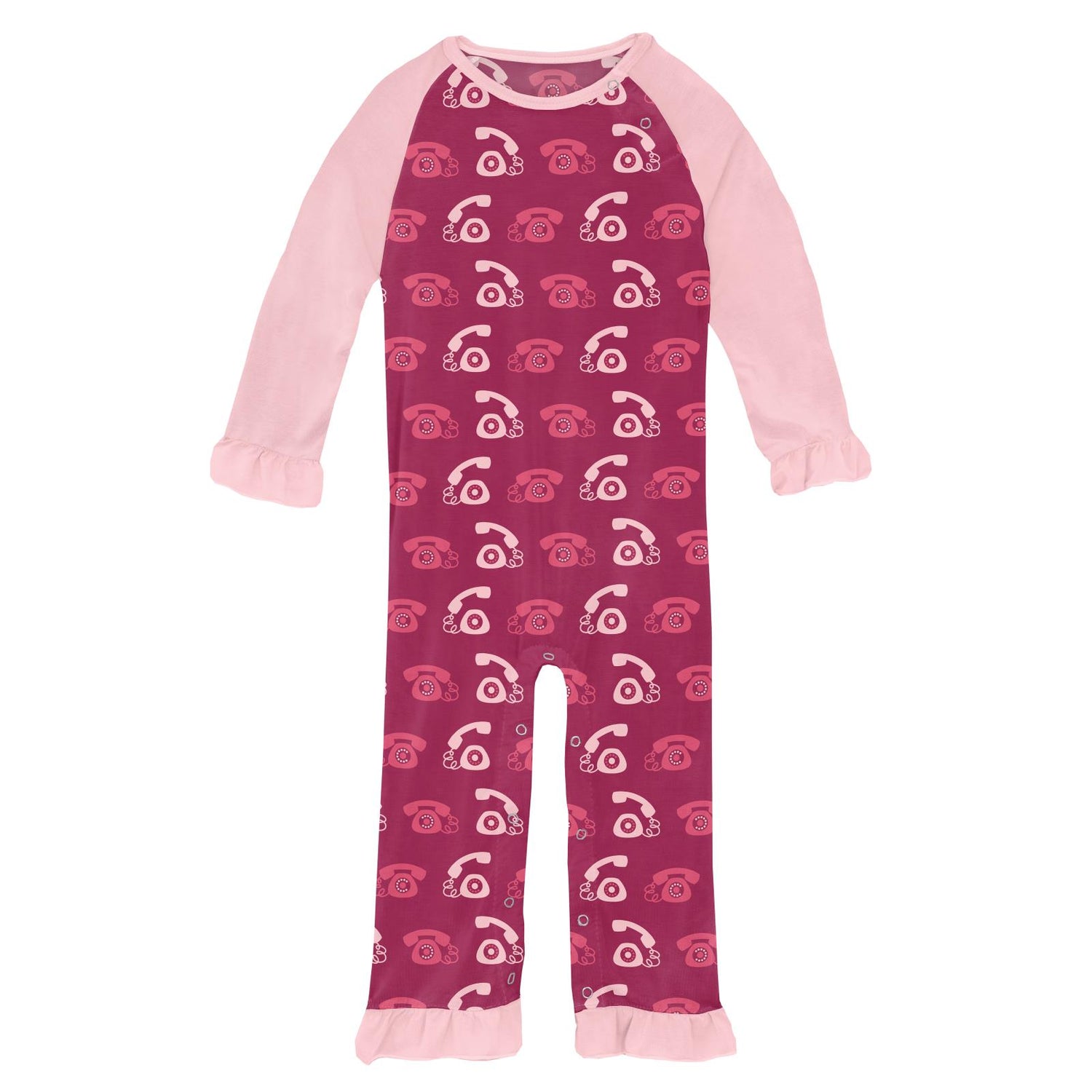 Print Ruffle Raglan Romper in Berry Telephone