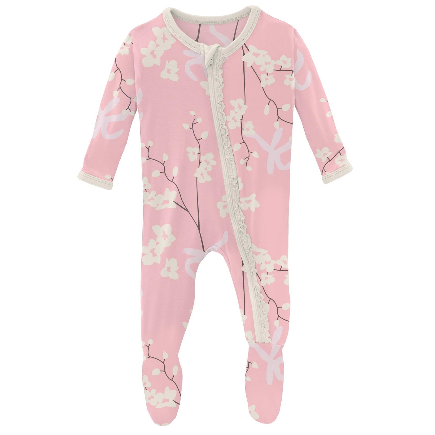 Print Muffin Ruffle Footie with Zipper in Lotus Orchid Print