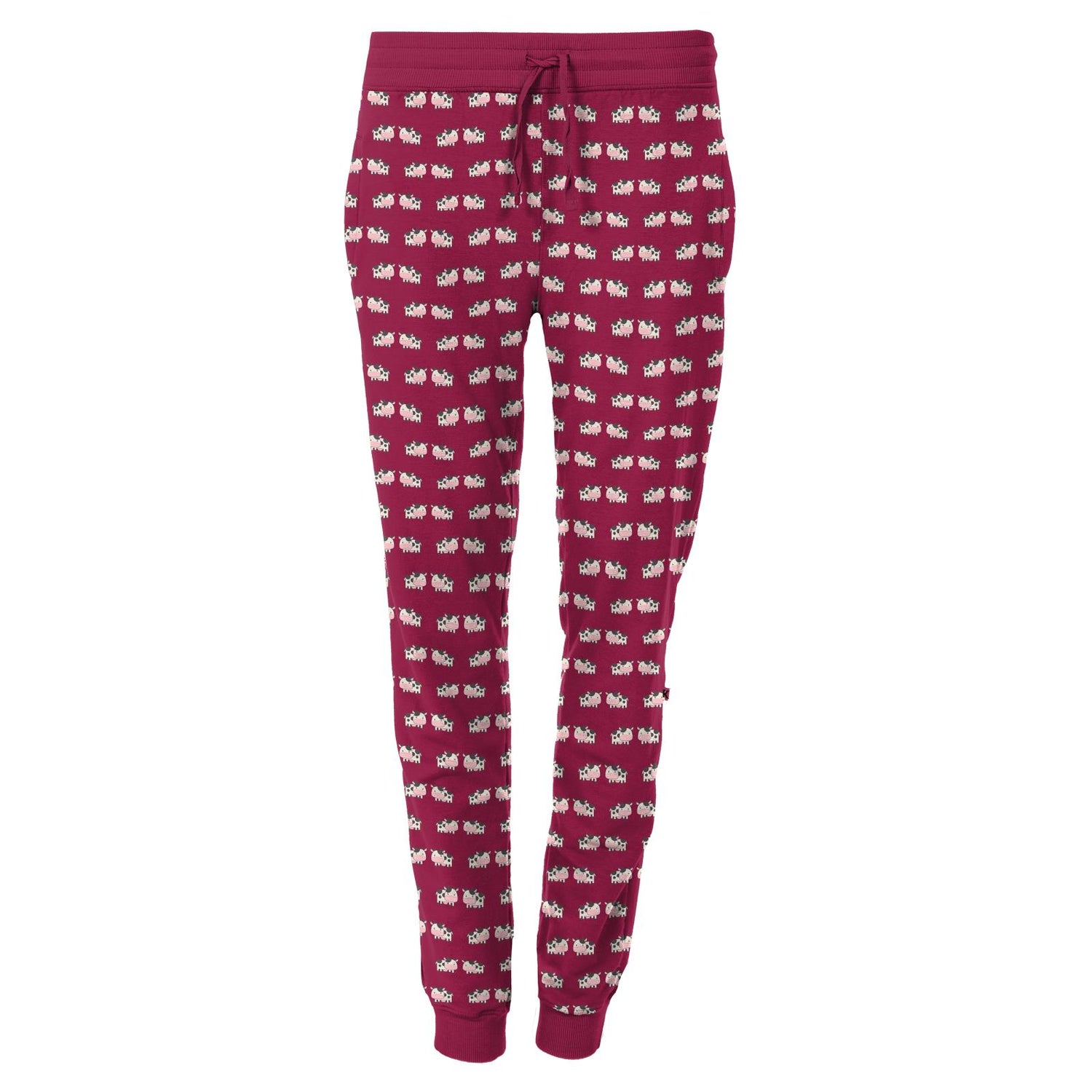 Women's Print Fleece Joggers in Berry Cow