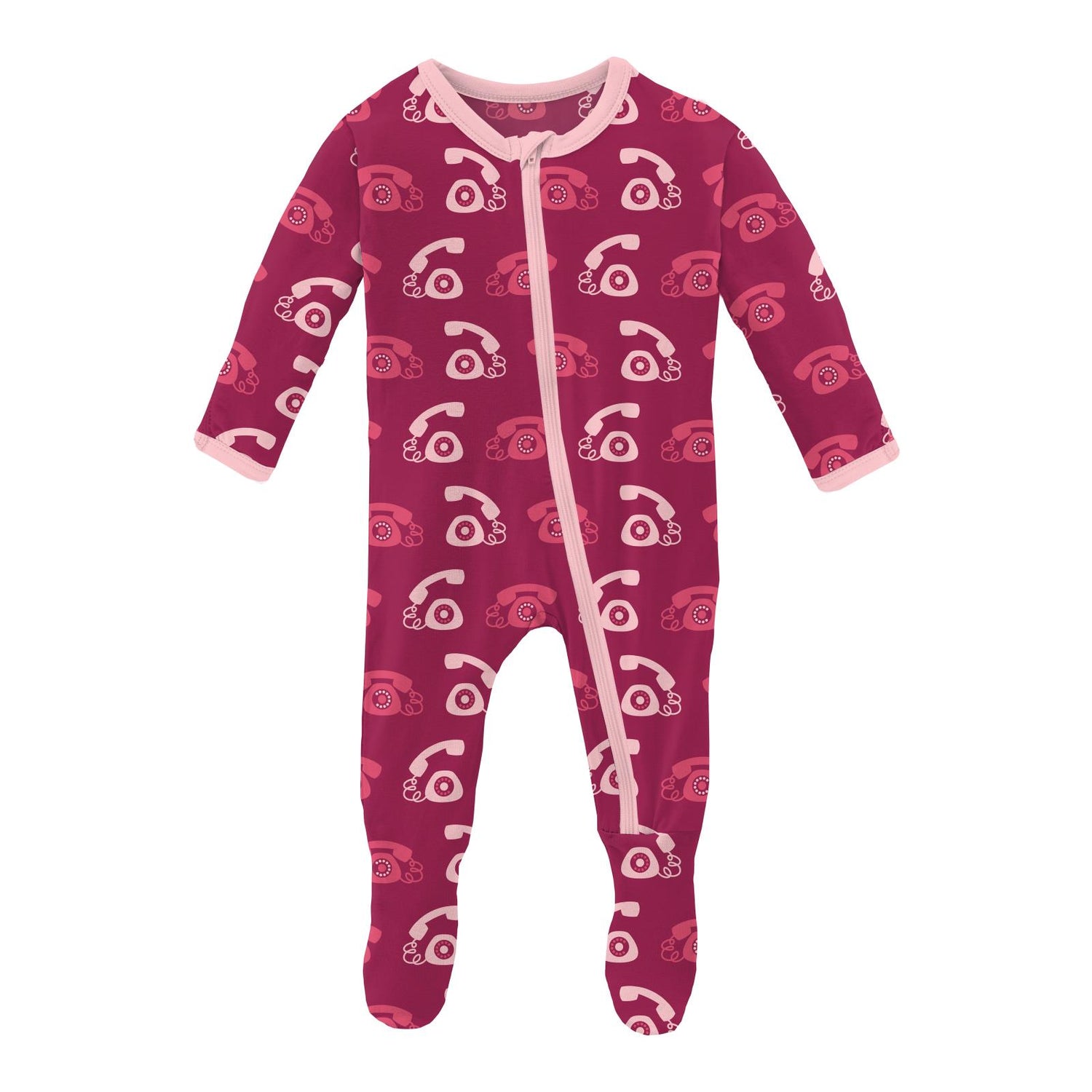 Print Footie with Zipper in Berry Telephone