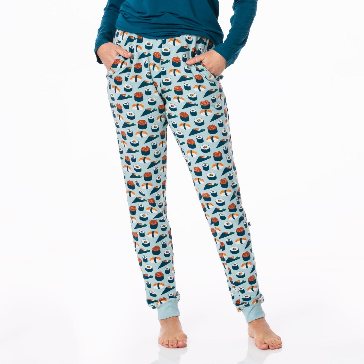Women's Print Fleece Joggers in Jade Sushi