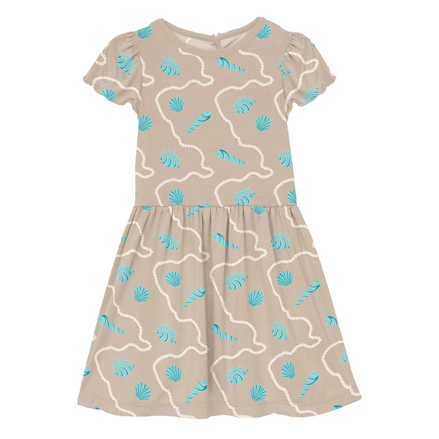 Print Flutter Sleeve Twirl Dress in Burlap Shells