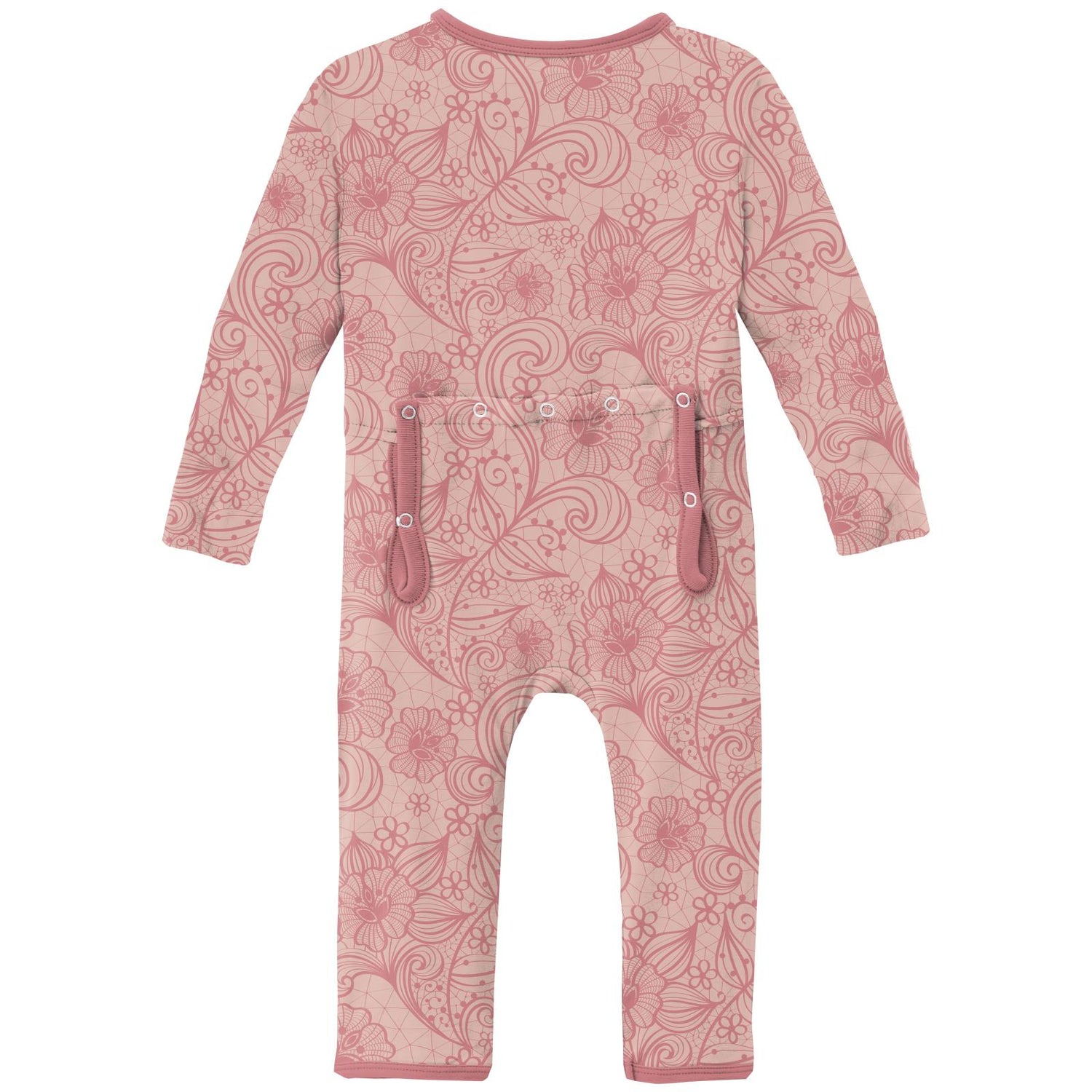 Print Coverall with Snaps in Peach Blossom Lace