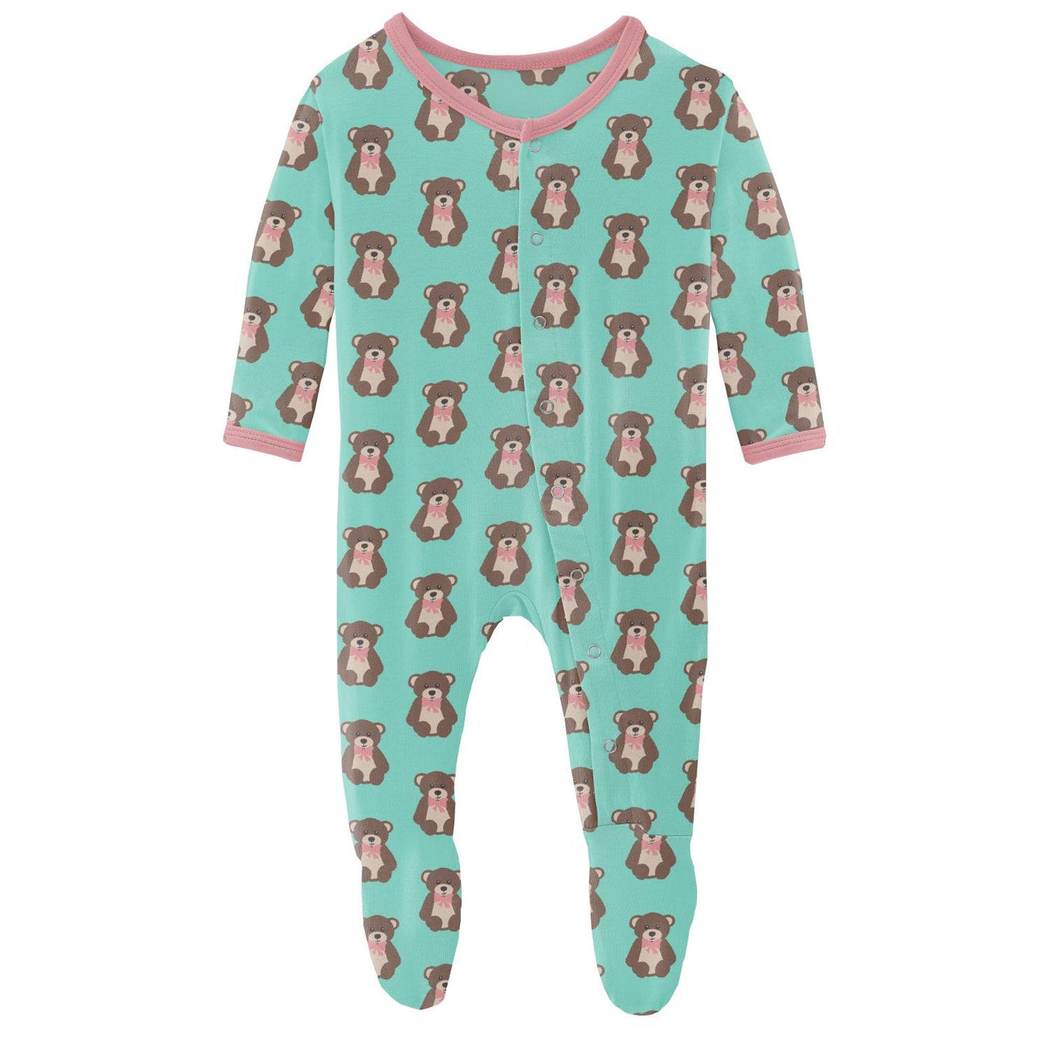 Print Footie with Snaps in Glass Teddy Bear