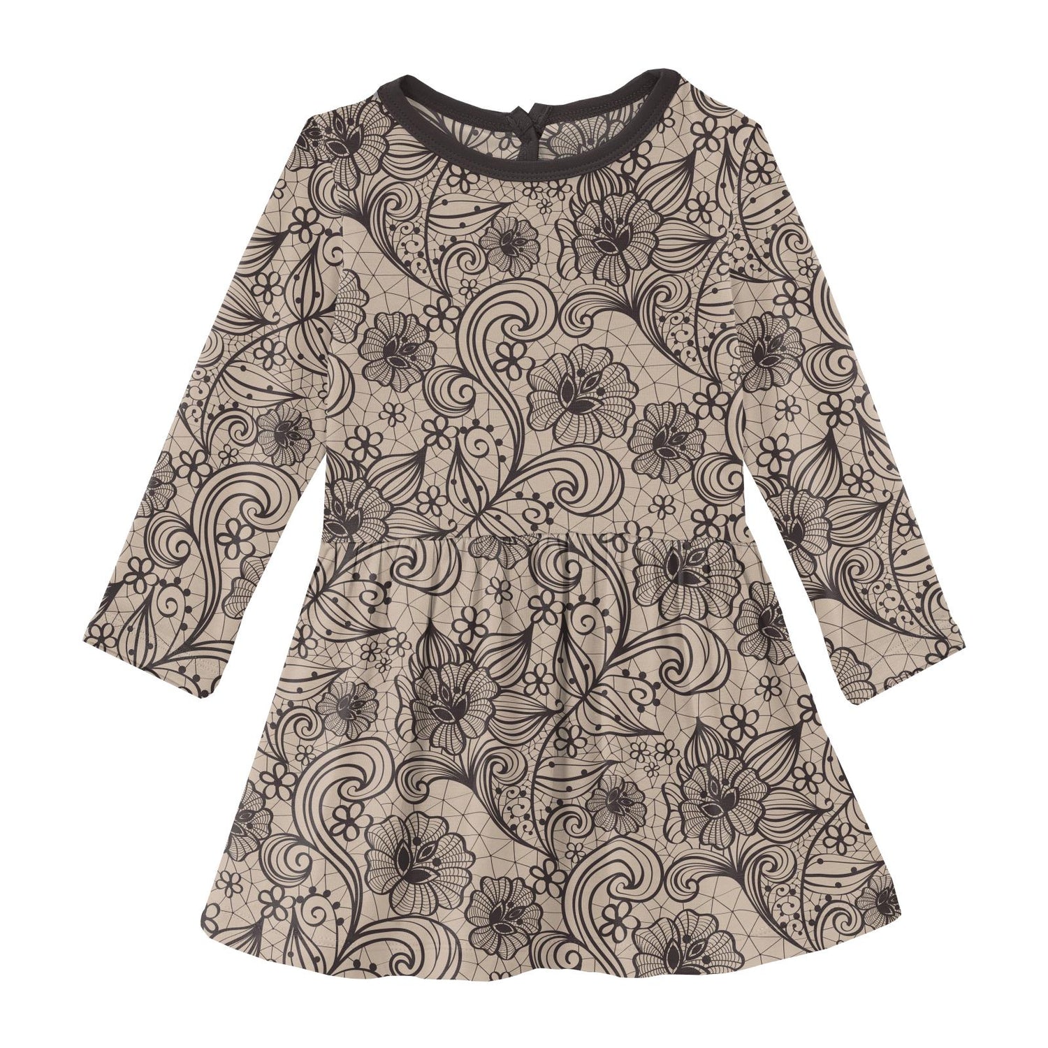 Print Long Sleeve Twirl Dress in Burlap Lace