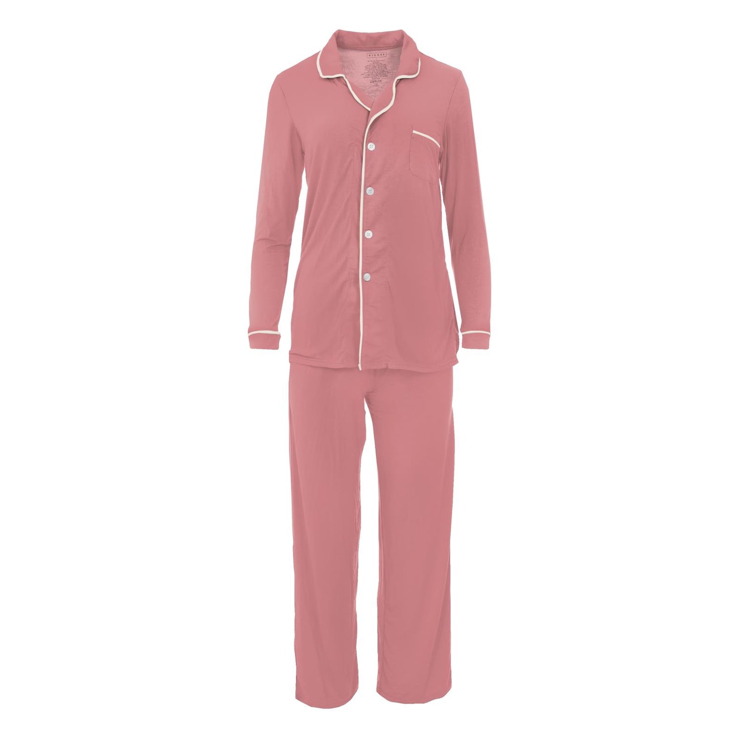 Women's Long Sleeved Collared Pajama Set in Desert Rose with Natural