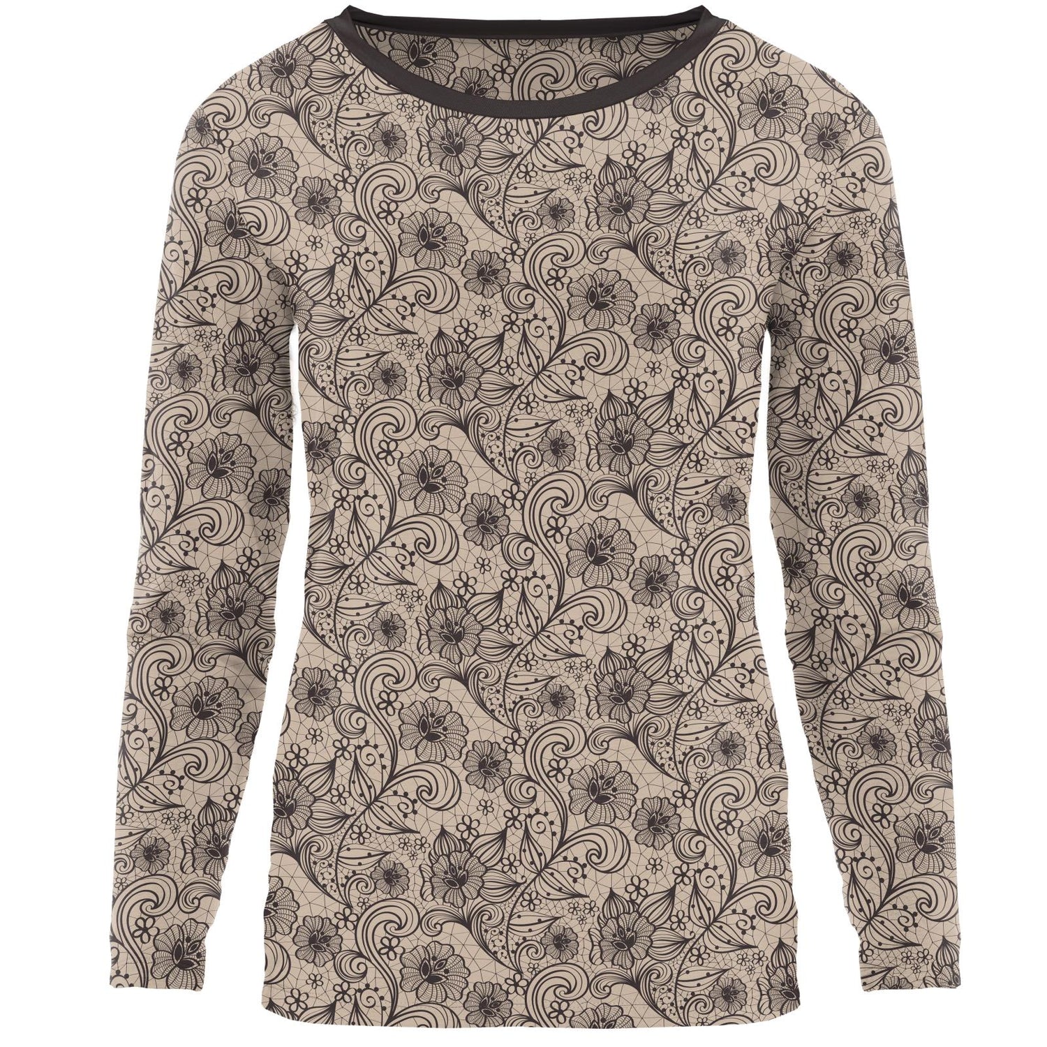 Women's Print Long Sleeve Loosey Goosey Tee in Burlap Lace