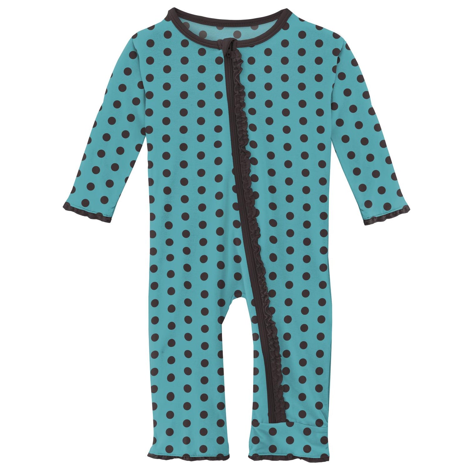 Print Muffin Ruffle Coverall with Zipper in Glacier Polka Dots