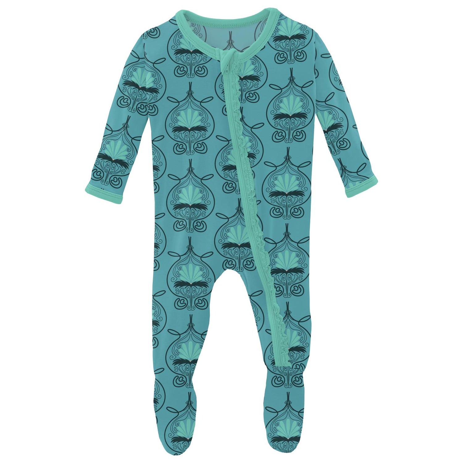 Print Muffin Ruffle Footie with Zipper in Art Nouveau Floral