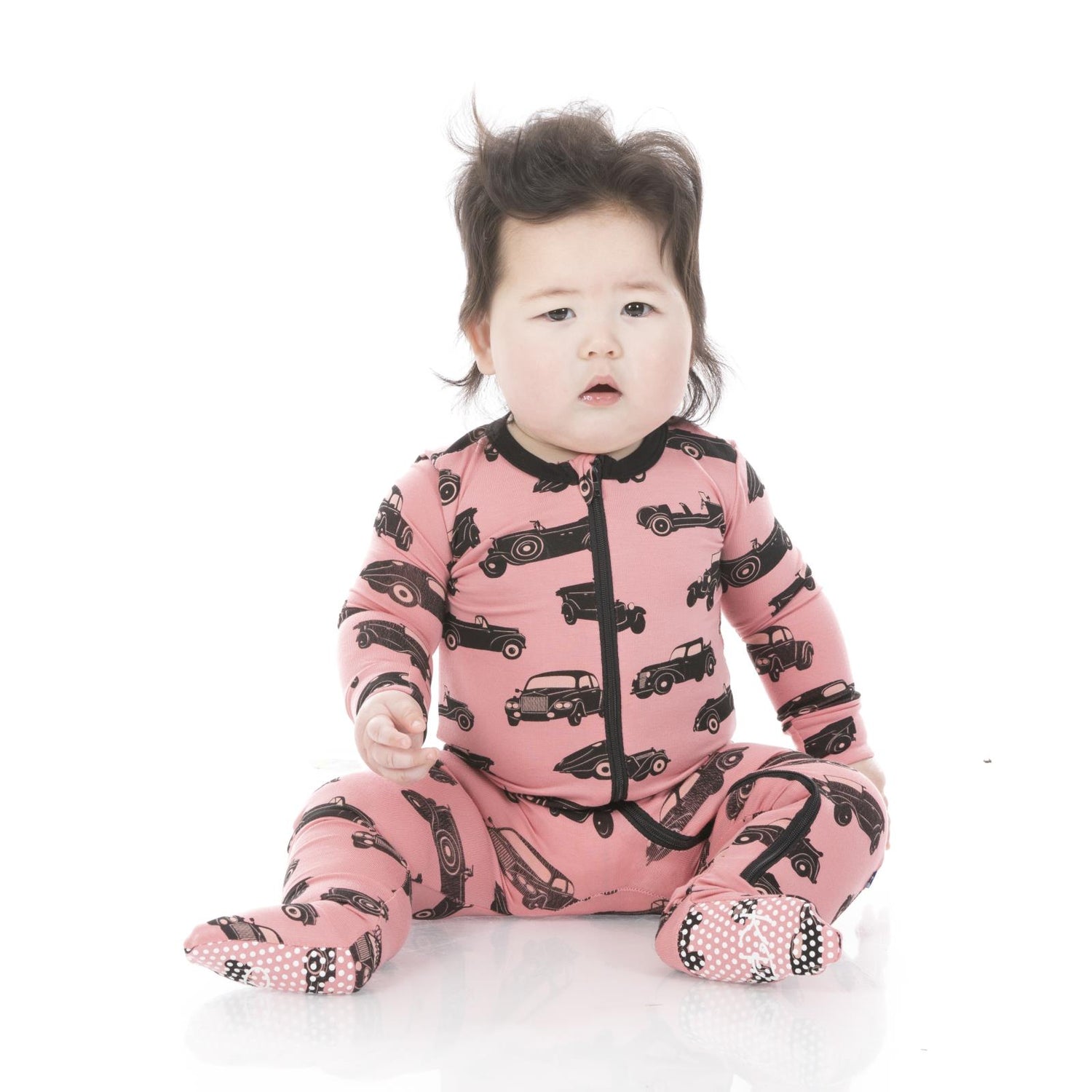 Print Footie with Zipper in Desert Rose Vintage Cars