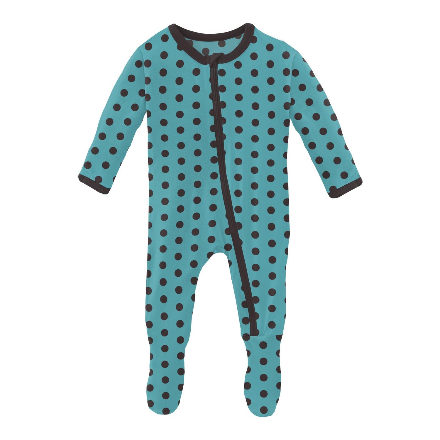 Print Footie with Zipper in Glacier Polka Dots