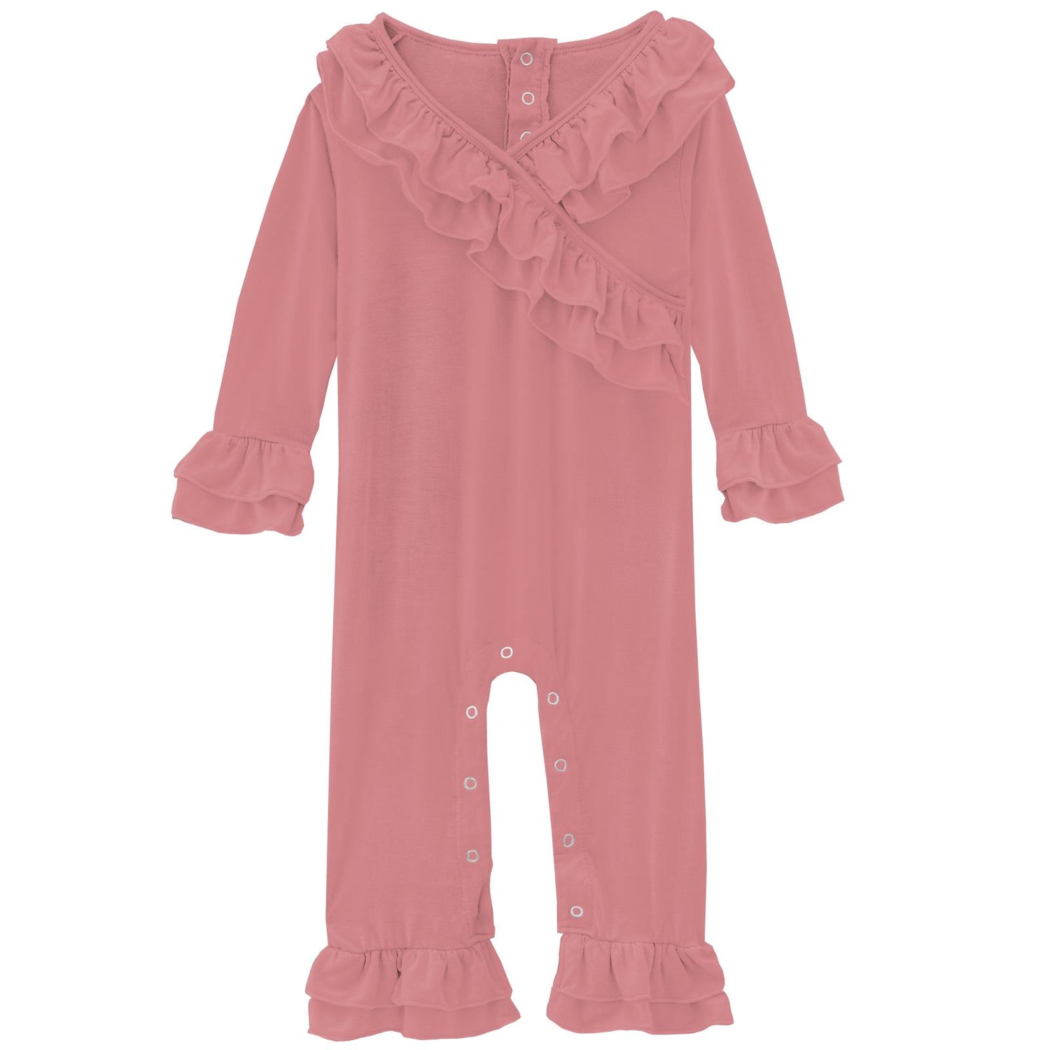 Long Sleeve Kimono Double Ruffle Romper in Desert Rose