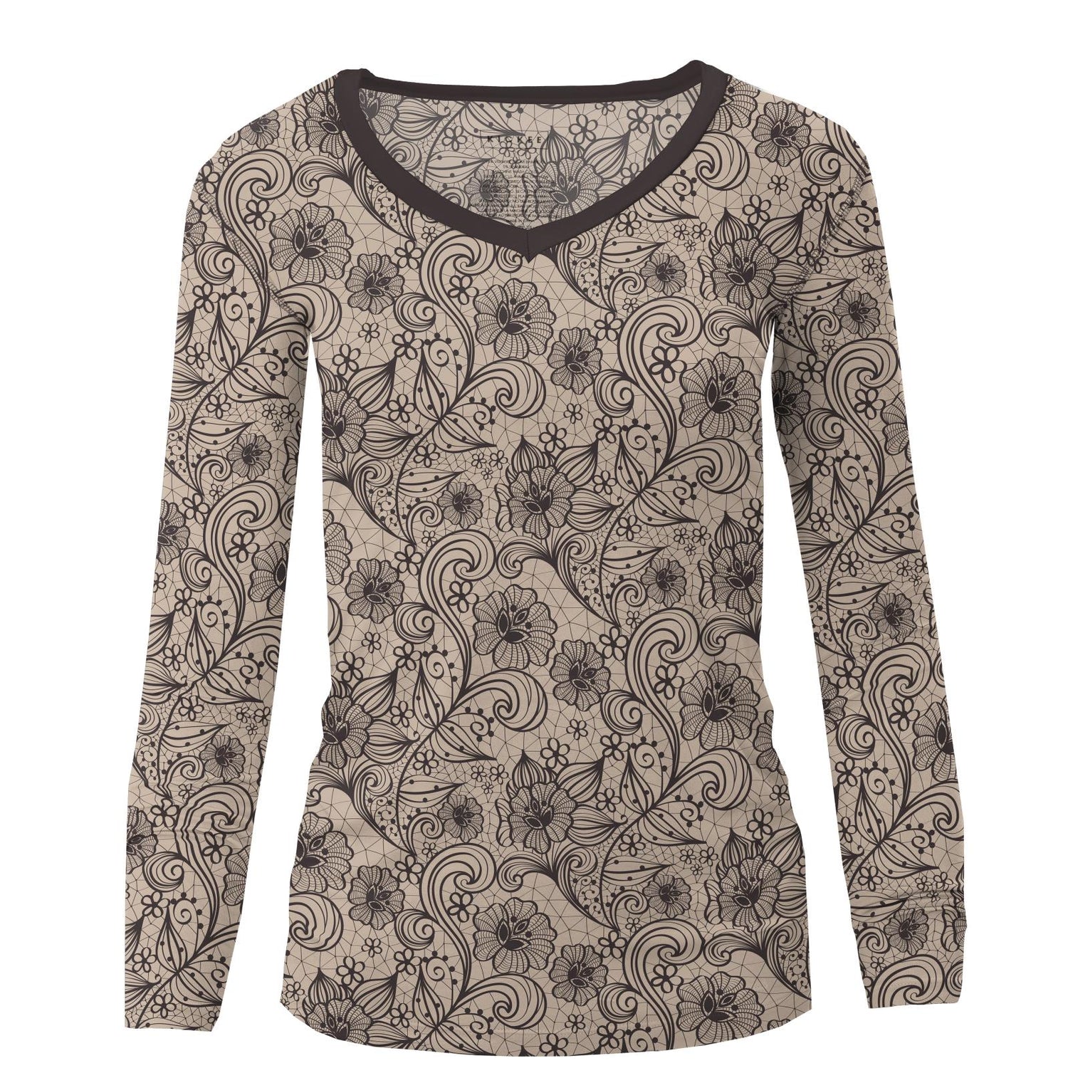 Women's Print Long Sleeve One Tee in Burlap Lace