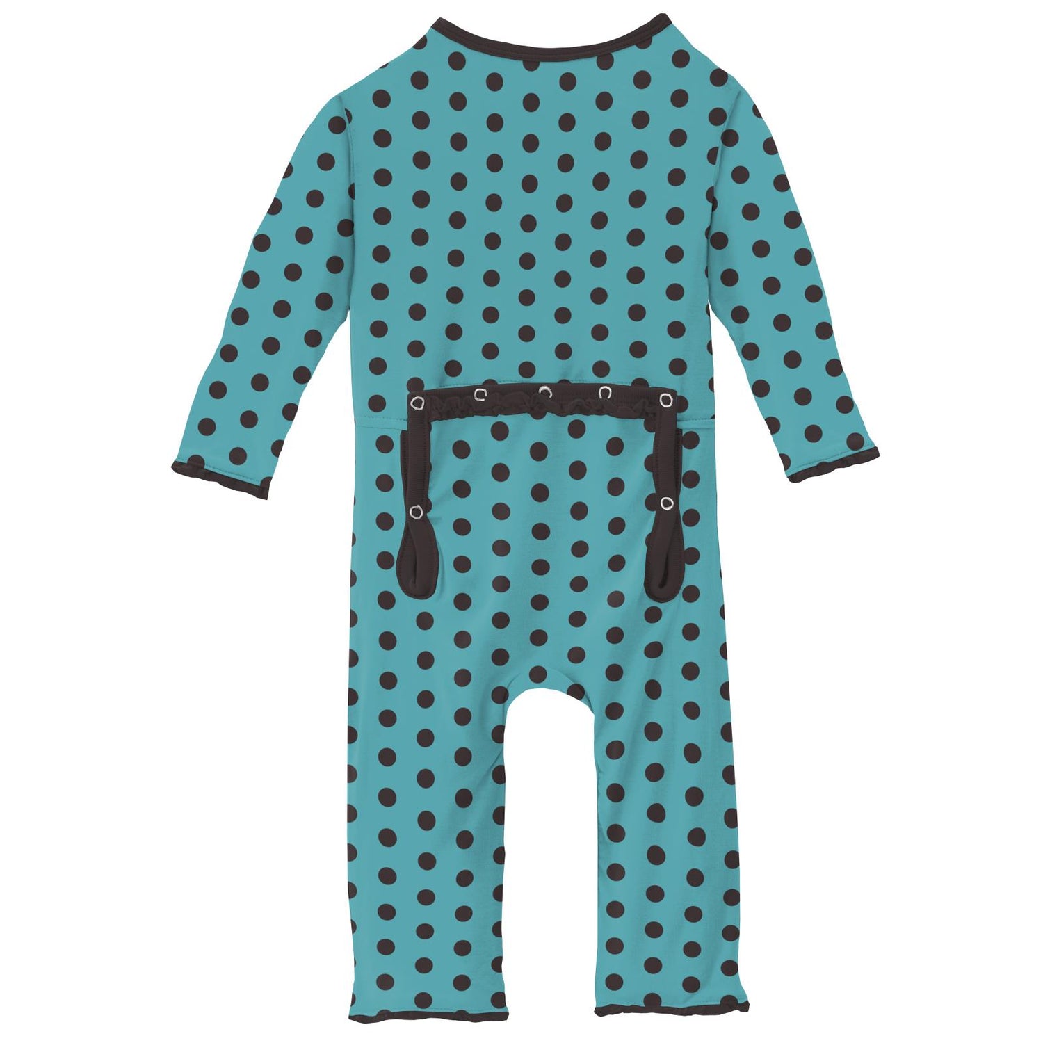 Print Muffin Ruffle Coverall with Zipper in Glacier Polka Dots