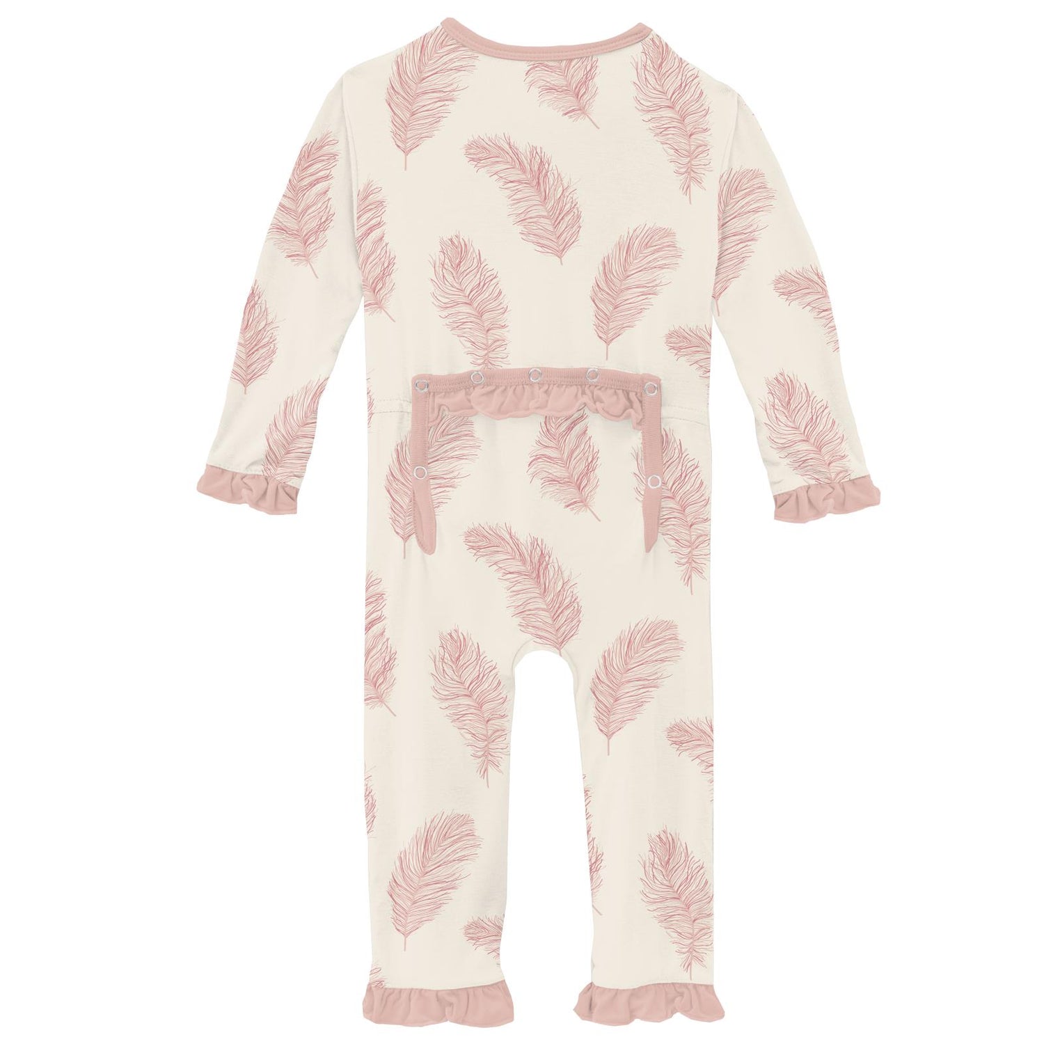 Print Classic Ruffle Coverall with Snaps in Natural Feathers