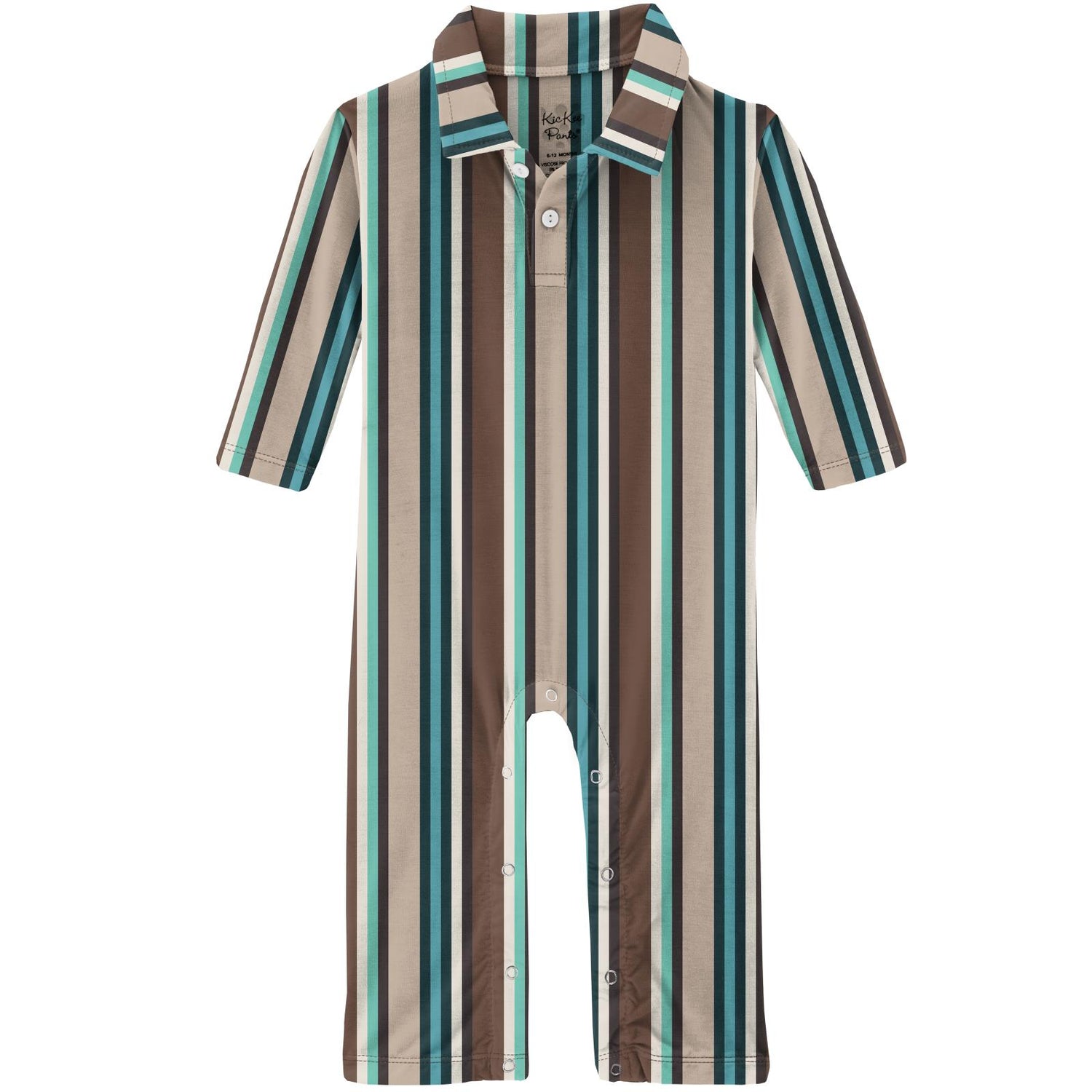 Print Long Sleeve Polo Romper in Dad's Tie Stripe