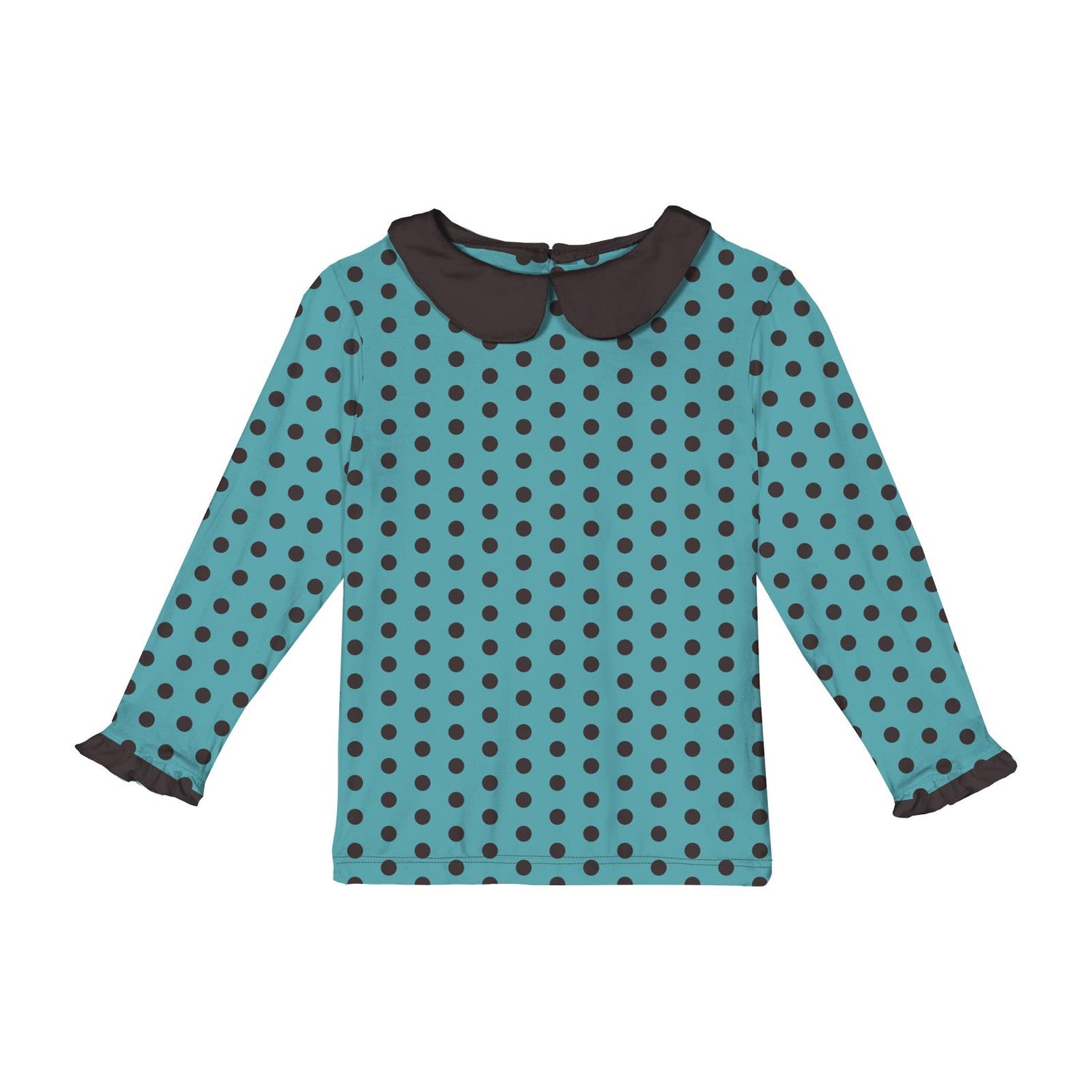 Print Long Sleeve Peter Pan Collared Tee in Glacier Polka Dots