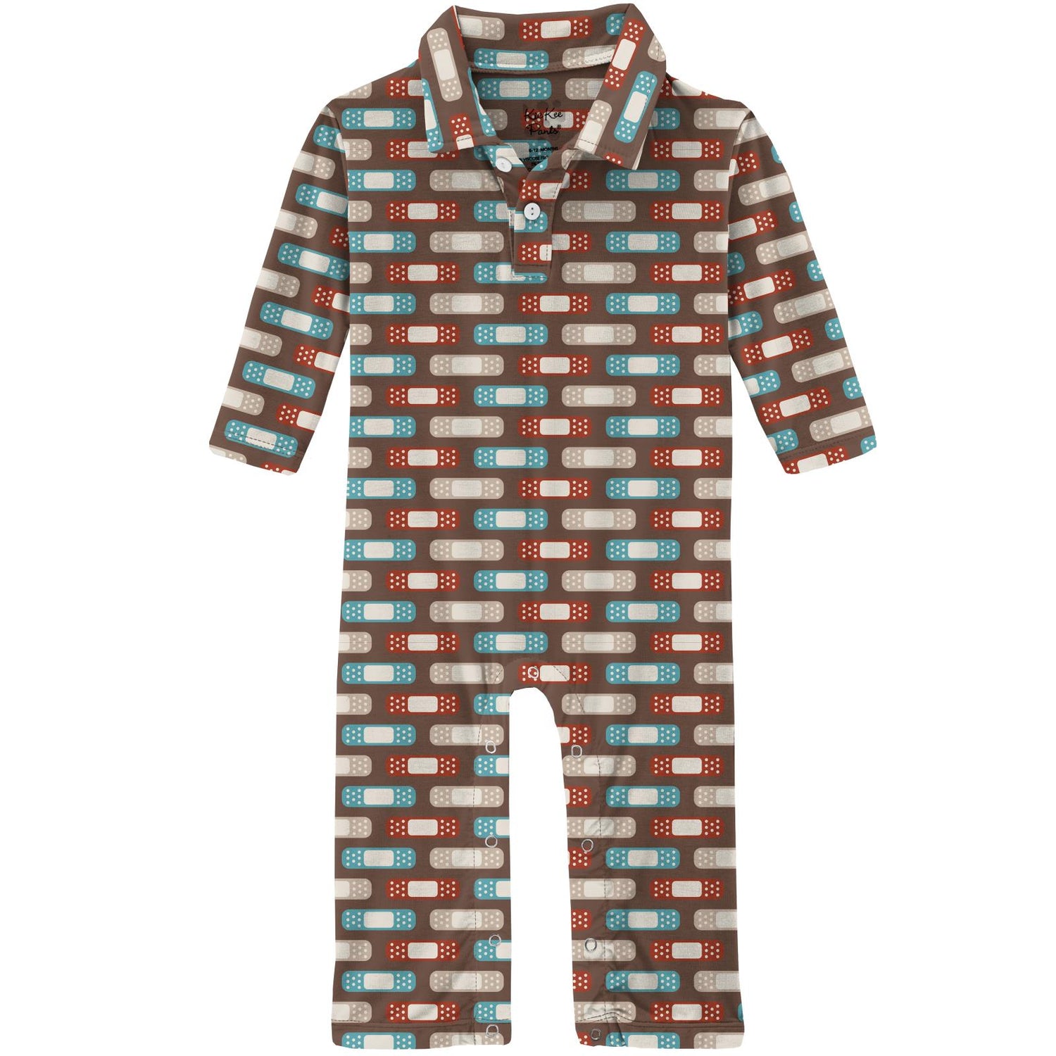 Print Long Sleeve Polo Romper in Cocoa Boo Boos